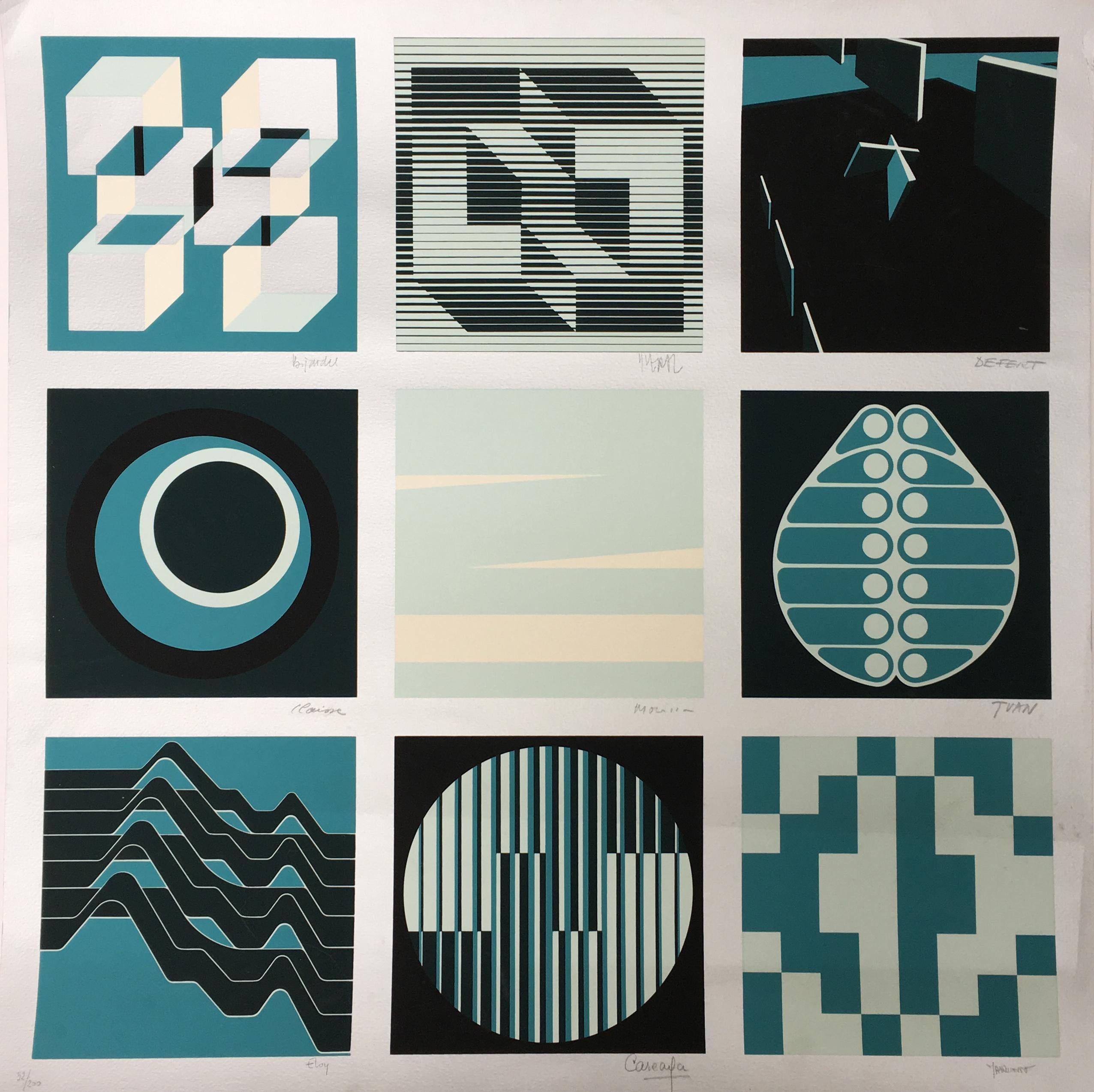 Abstract Print de Geneviève Claisse - Exposición "Les Couleurs Harmonic 75" vista por 9 Pintores