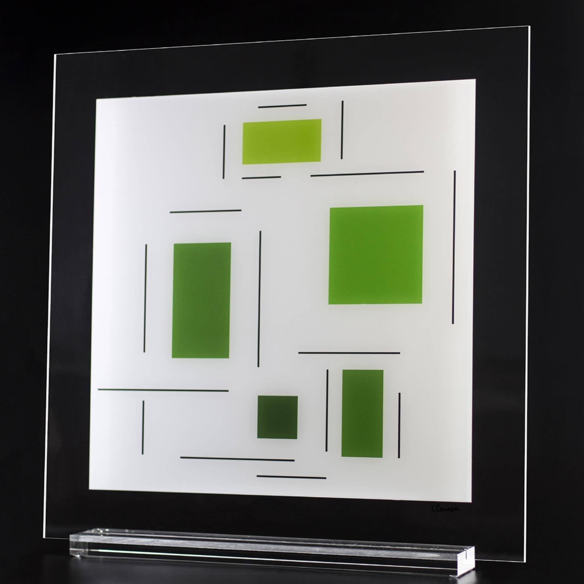 Untitled (Green) - Abstract Geometric Mixed Media Art by Geneviève Claisse