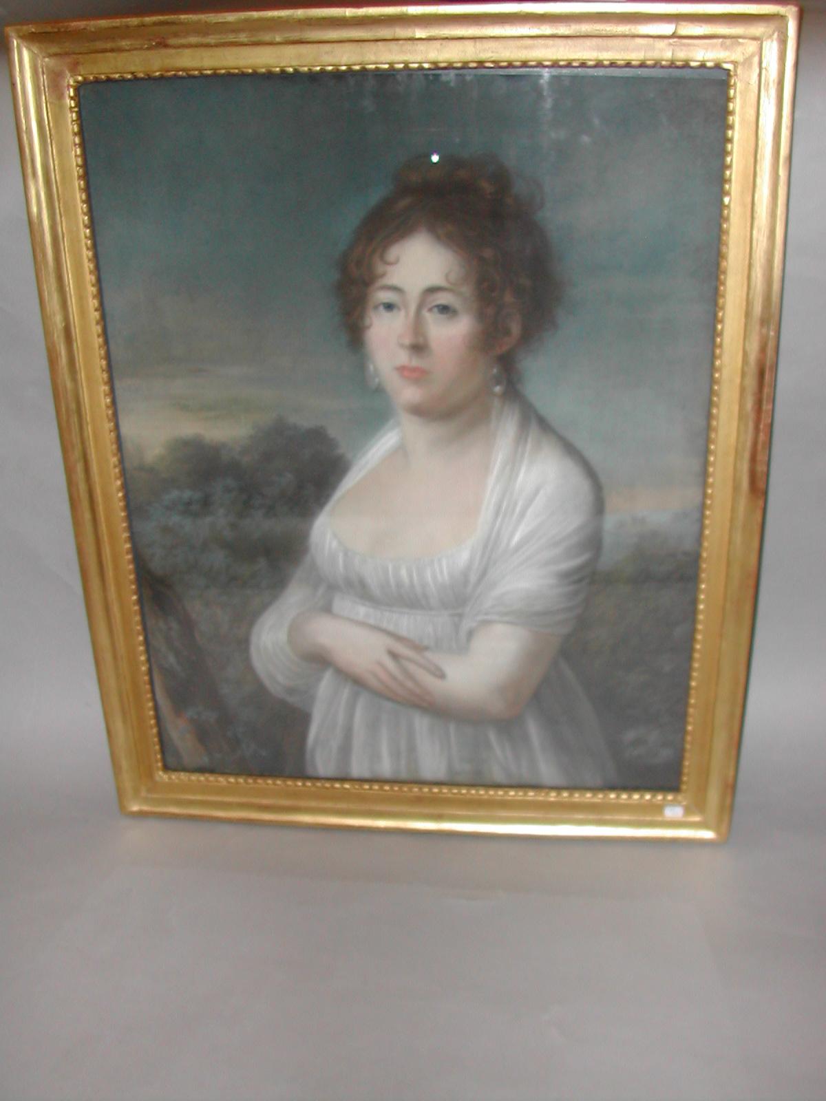 Portrait of Madam Gois pastel - Painting by Genevieve Favart