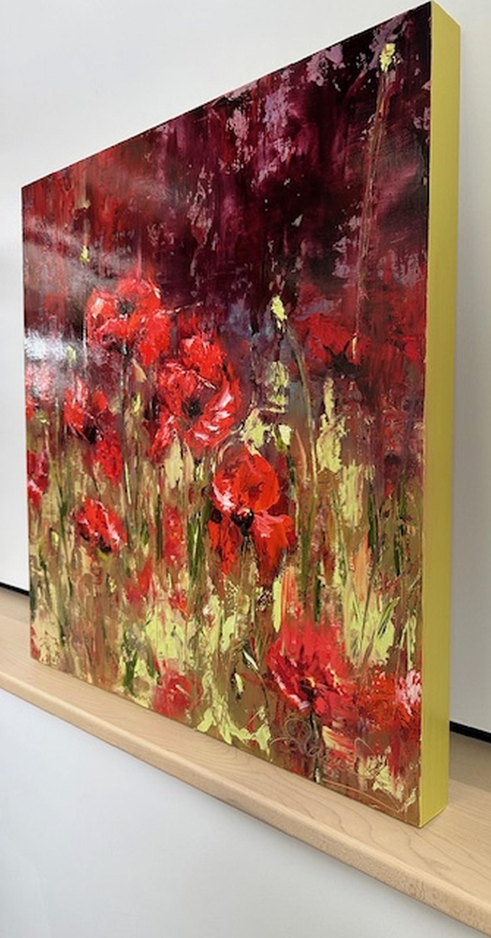 Beauty in Red (peinture d'un clou, empâtement, impressionnisme, coloré, pastel, chaud) en vente 1