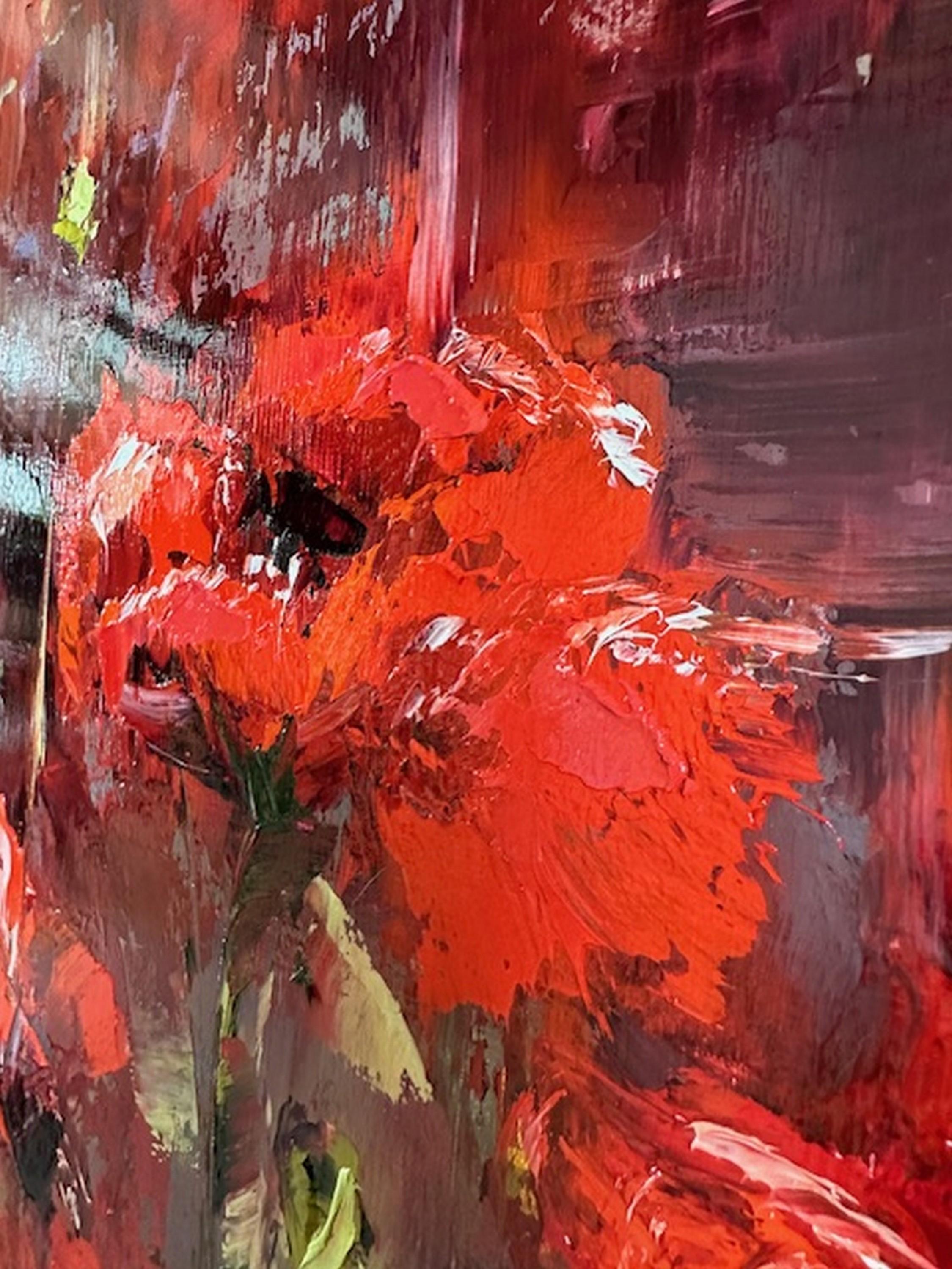 Beauty in Red (peinture d'un clou, empâtement, impressionnisme, coloré, pastel, chaud) en vente 2