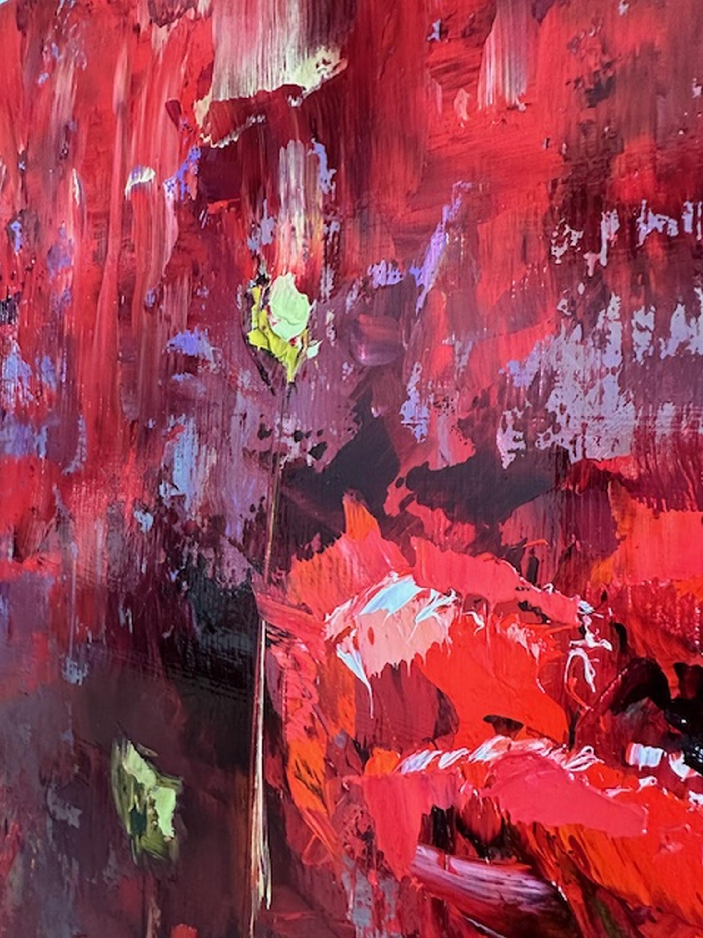 Beauty in Red (peinture d'un clou, empâtement, impressionnisme, coloré, pastel, chaud) en vente 4