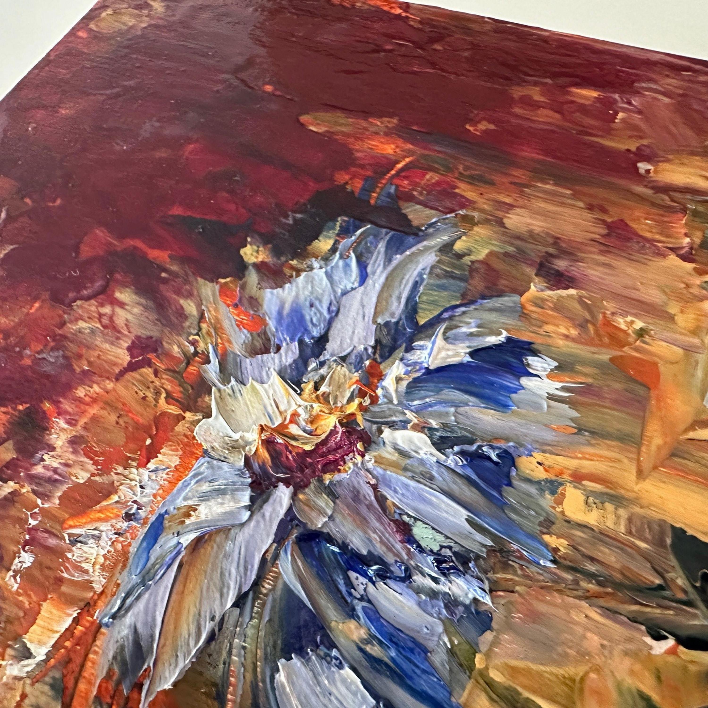 Blaue Jeans (Ölgemälde, Impasto, Impressionismus, farbenfroh, pastell, erd, erd) im Angebot 1