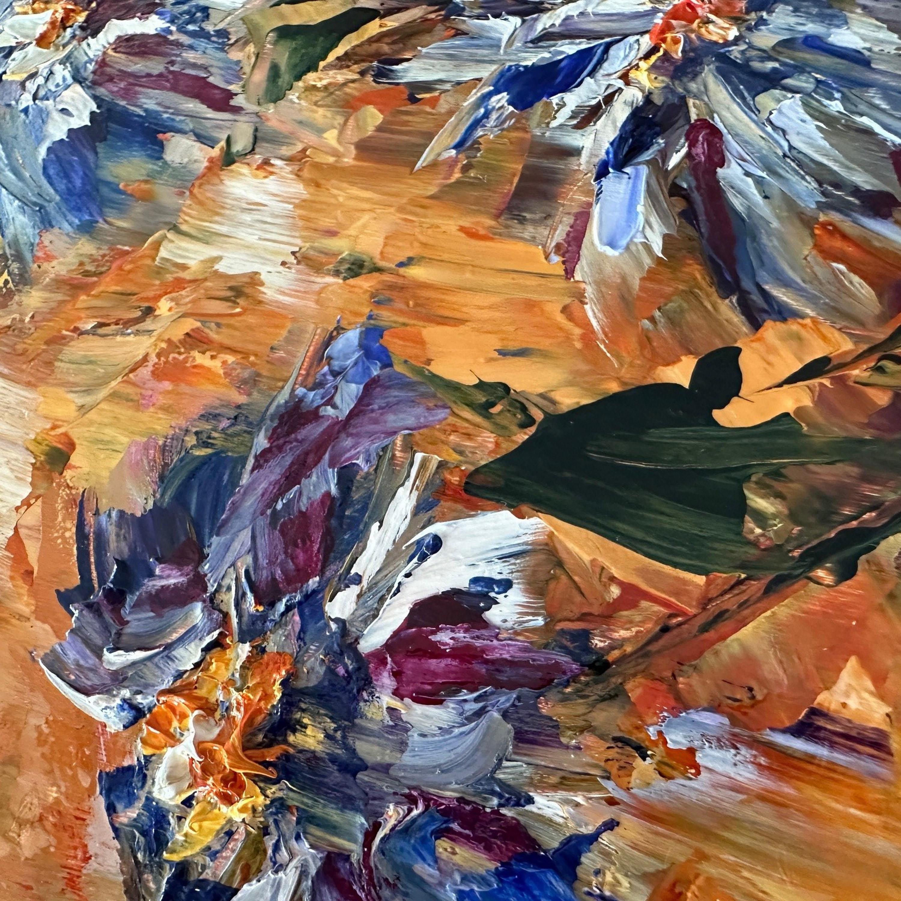 Blaue Jeans (Ölgemälde, Impasto, Impressionismus, farbenfroh, pastell, erd, erd) im Angebot 3