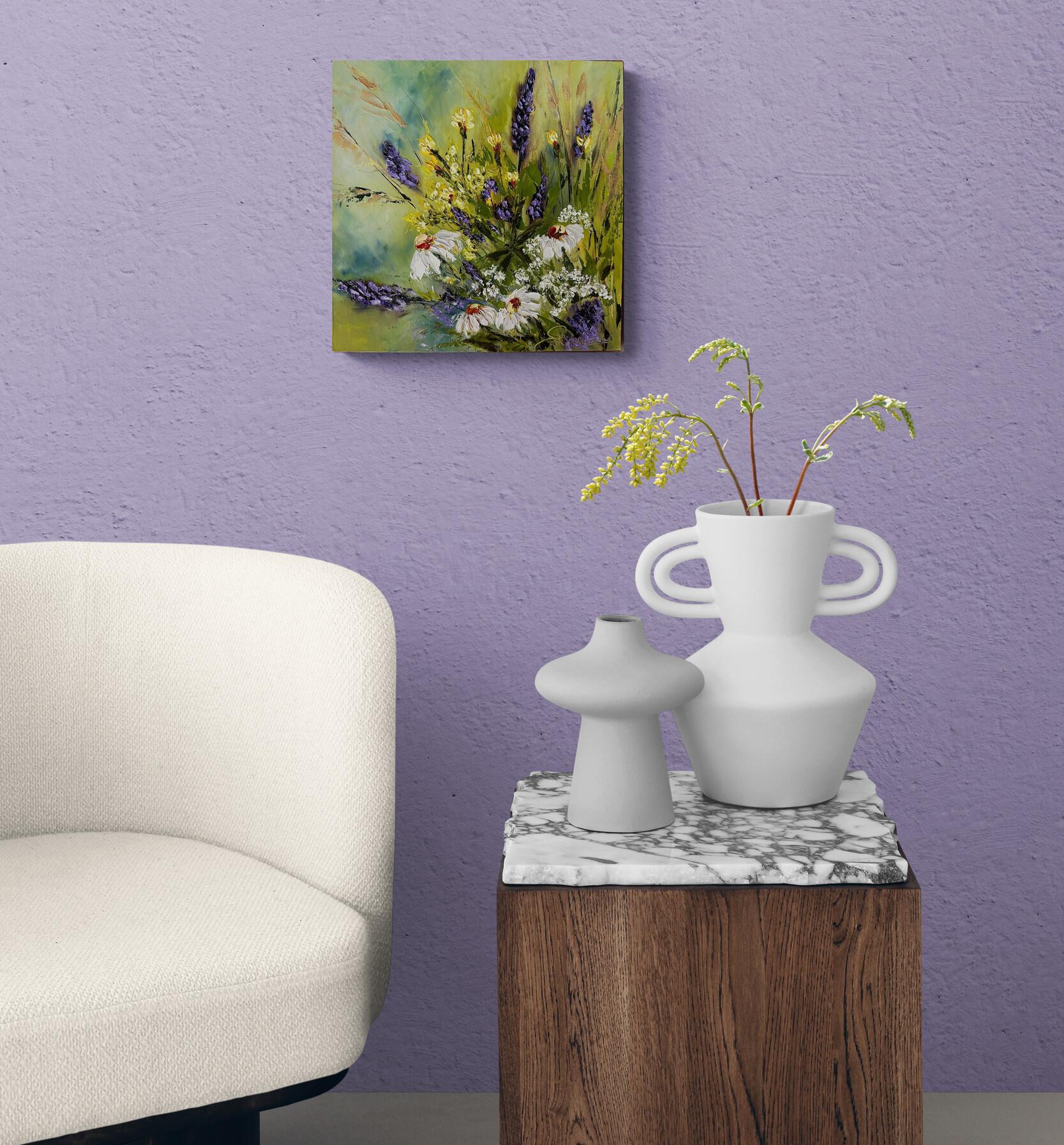 Blumenstrauß (Ölgemälde, Impasto, Impressionismus, farbenfroh, Pastell, WARM) (Moderne), Painting, von Genevieve Hamel