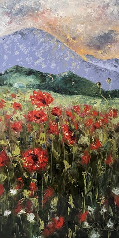 By the Mountains (Oil Painting, Impasto, Impressionism, Colorful, Iconic)