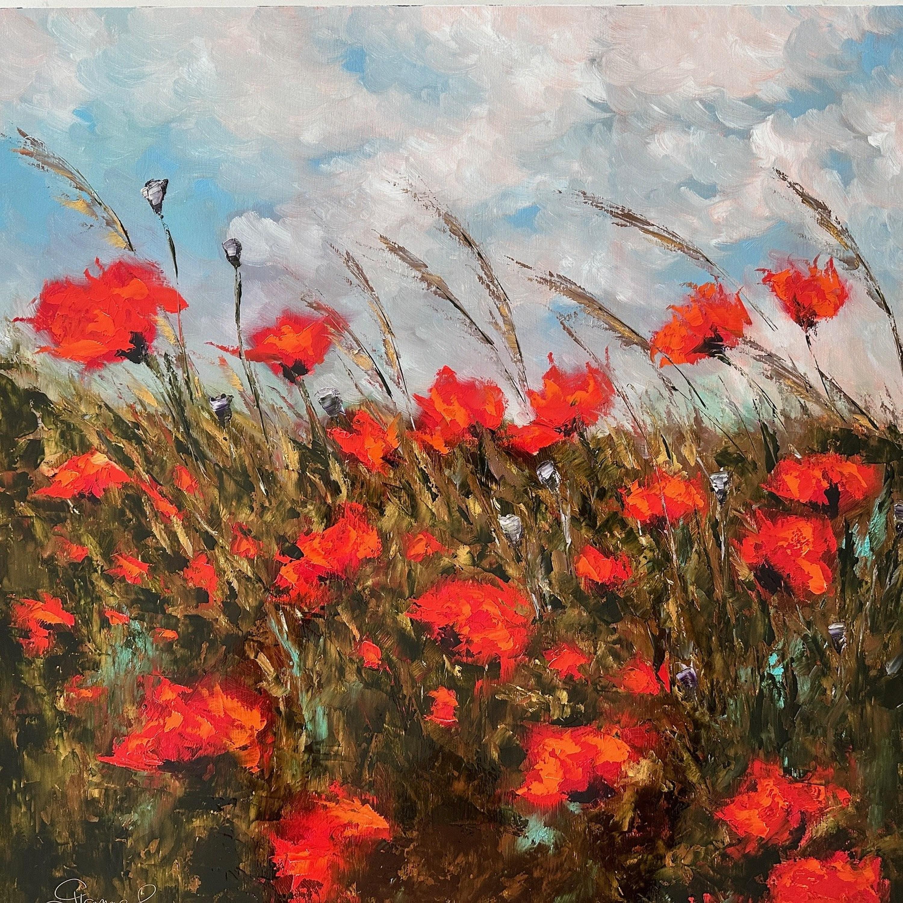 Figurative Painting de Genevieve Hamel - Danza con el viento (Pintura al óleo, Impasto, Impresionismo, Colorido, Vibrante)