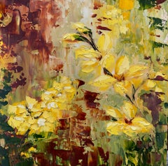 Forsythia (Oil Painting, Impasto, Impressionism, Colorful, Flower, Positive)