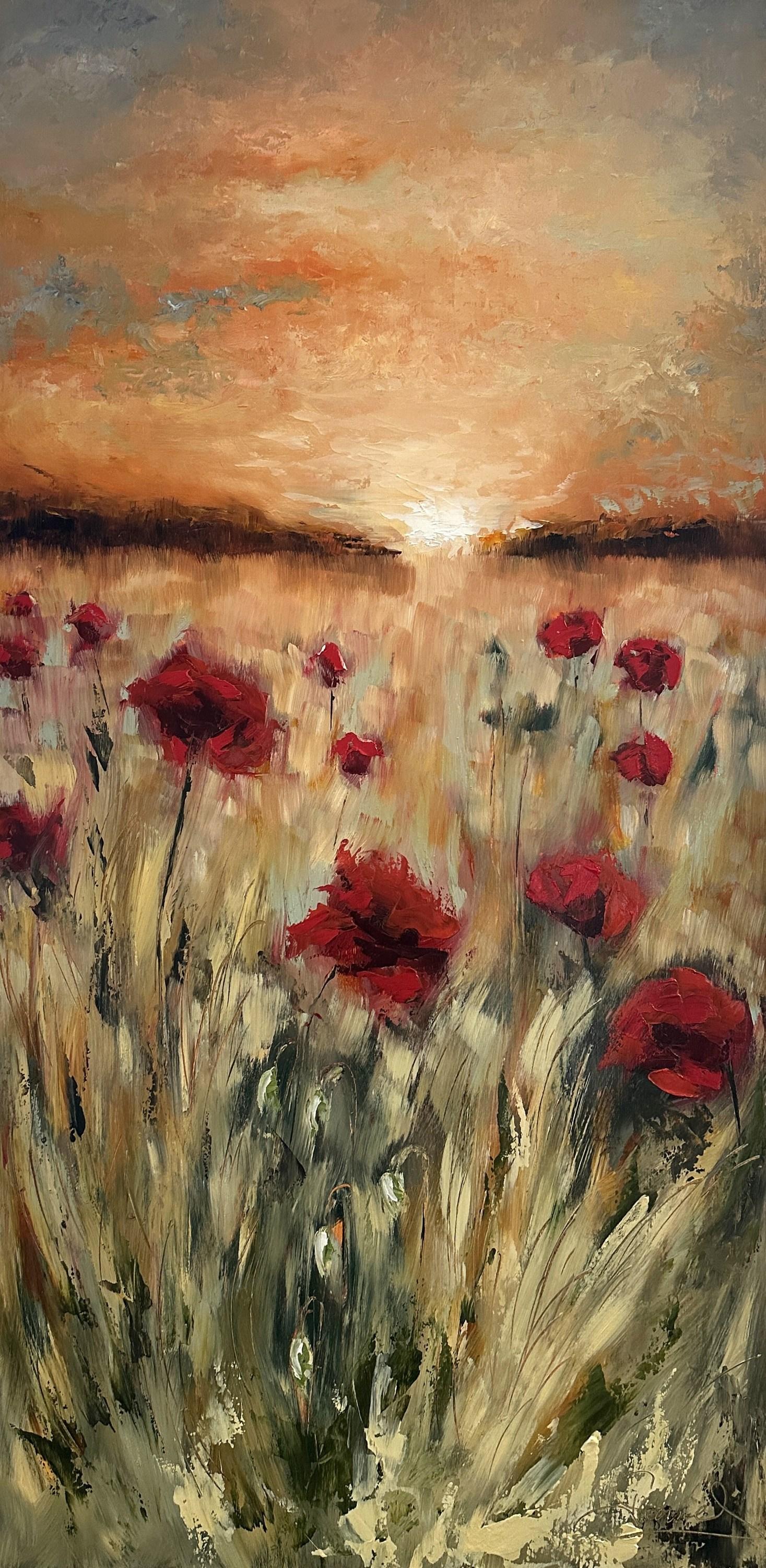 Landscape Painting di Genevieve Hamel - Bagliore (Pittura a olio, Impasto, Impressionismo, Colorato, Iconico, Caldo, Sole, Oro)