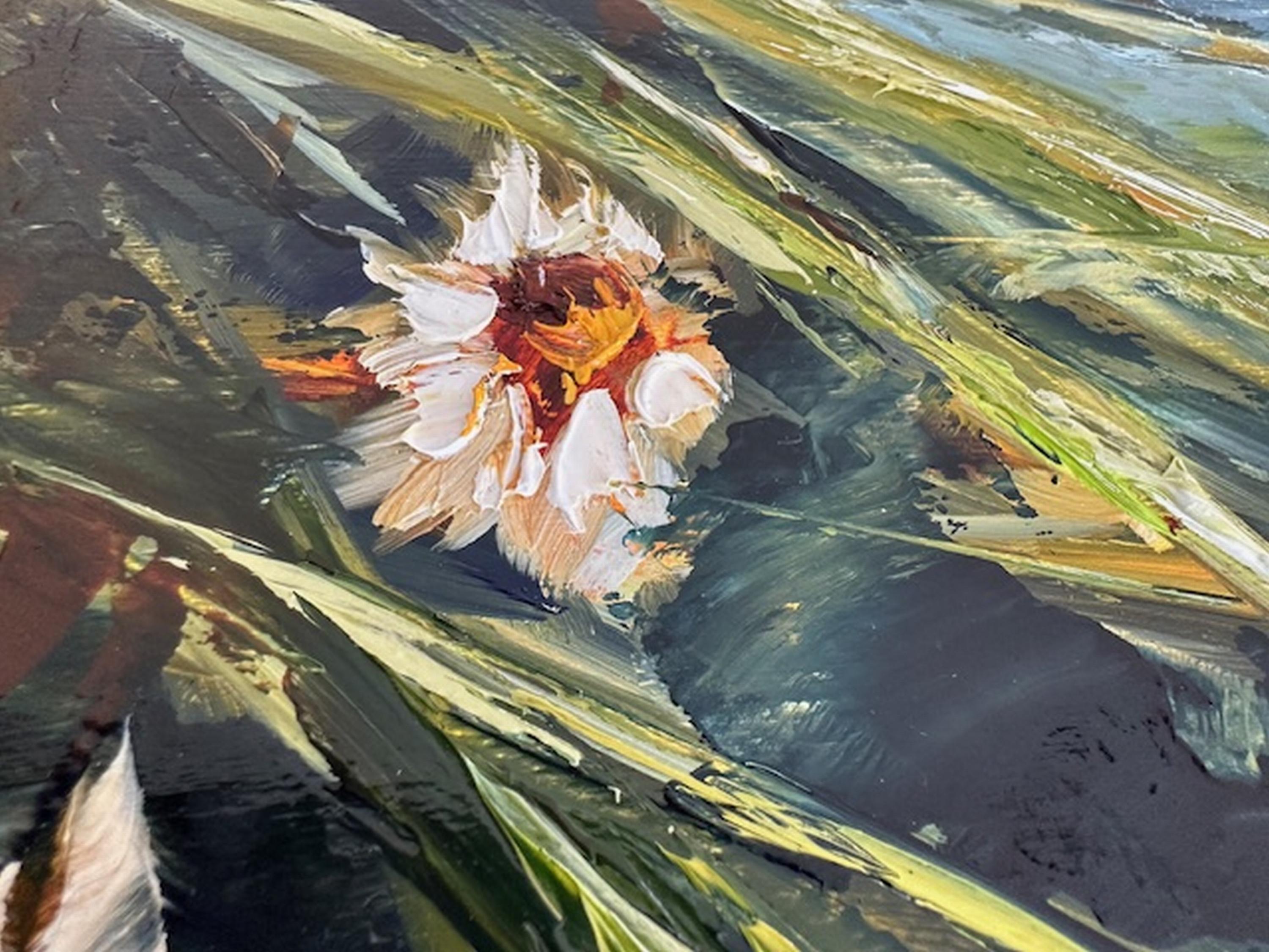 Buongiorno (Pittura a olio, Impasto, Impressionismo, Colorato, Pastello, Caldo) - Landscape Painting Nero di Genevieve Hamel
