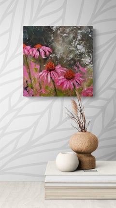 Love Bubbles (Oil Painting, Impasto, Impressionism, Colorful, Pink, Grey, Warm)