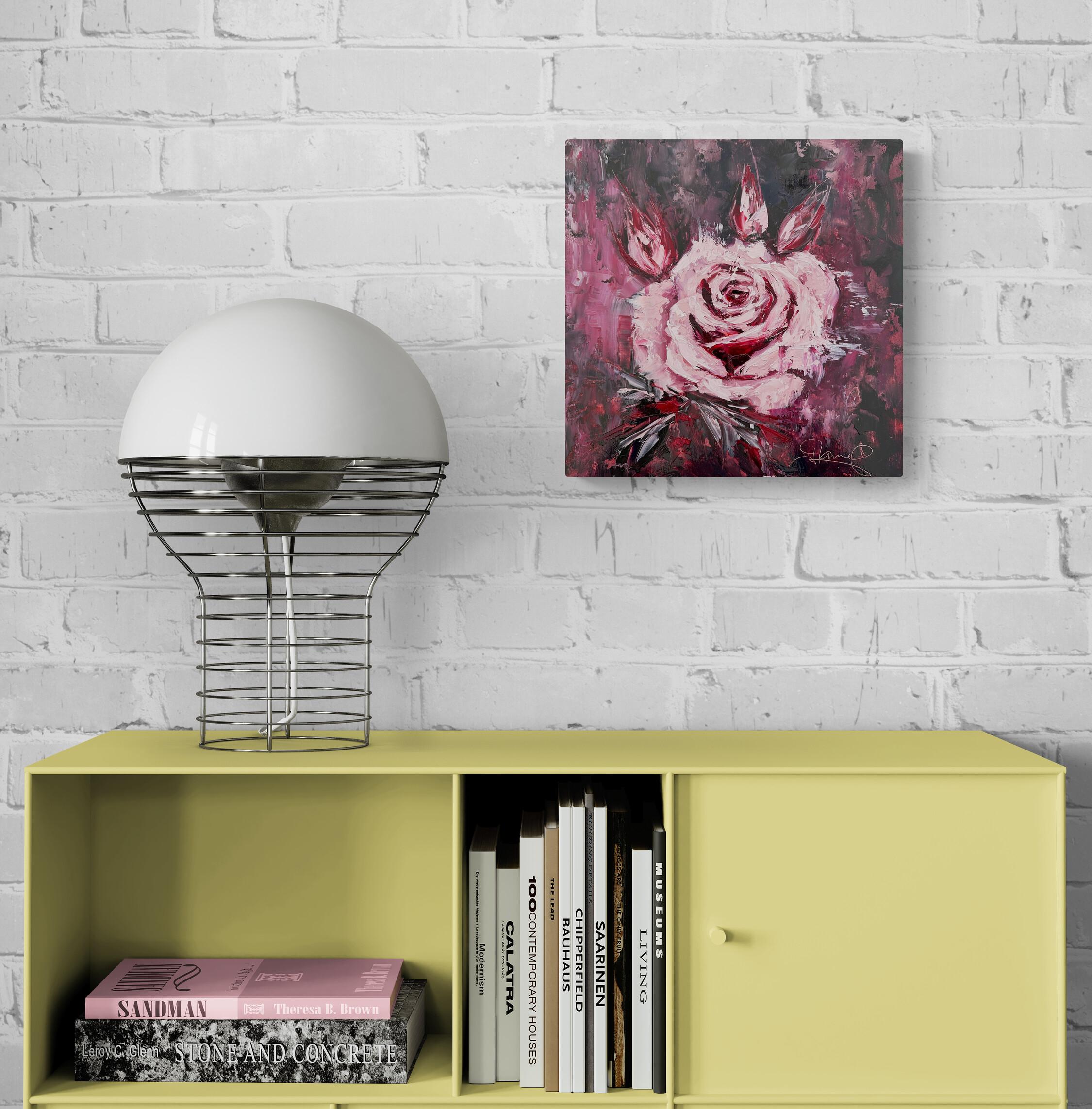 Mon Amour (Oil Painting, Impasto, Impressionism, Colorful, Pastel, Warm, Rose) For Sale 1