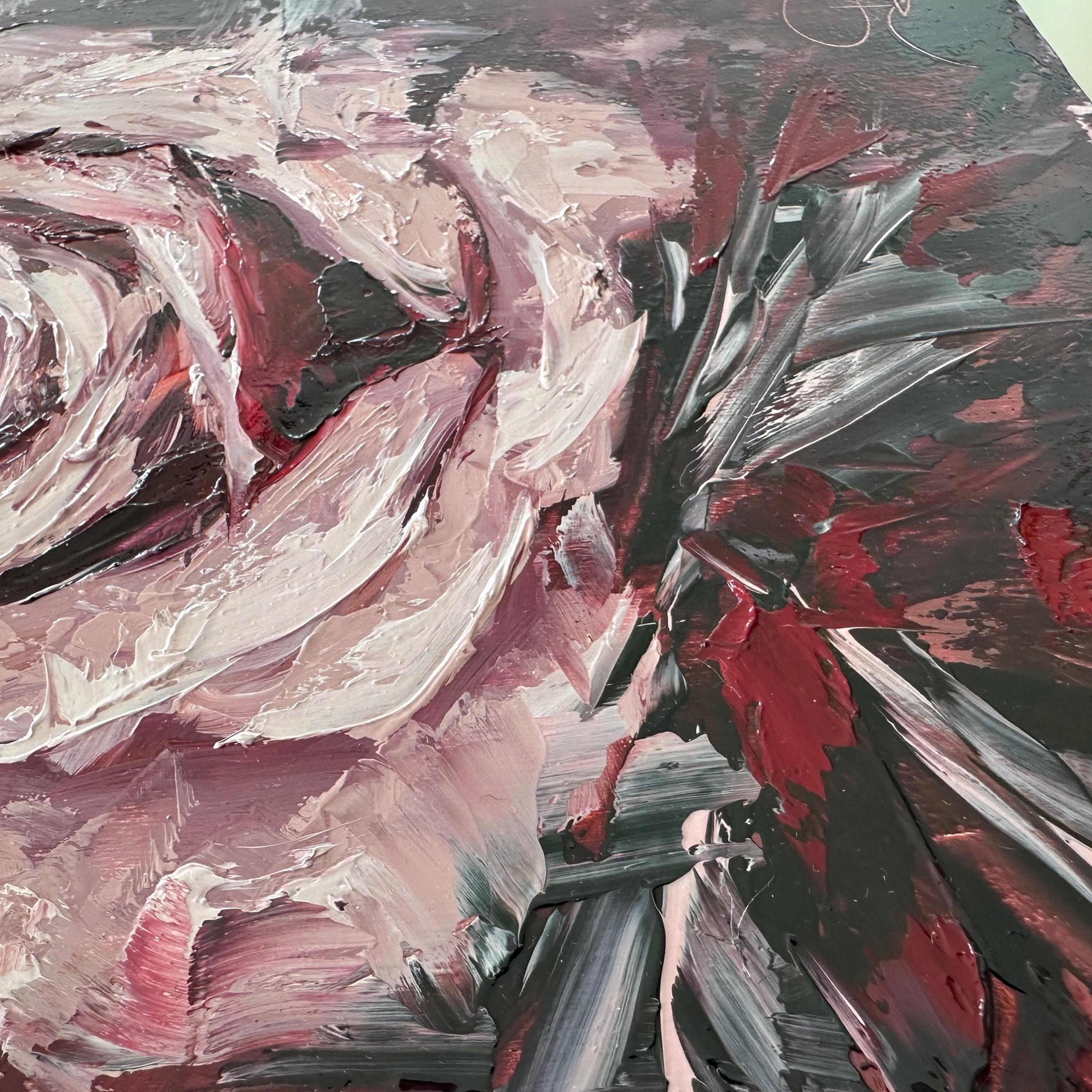 Mon Amour (Oil Painting, Impasto, Impressionism, Colorful, Pastel, Warm, Rose) For Sale 3