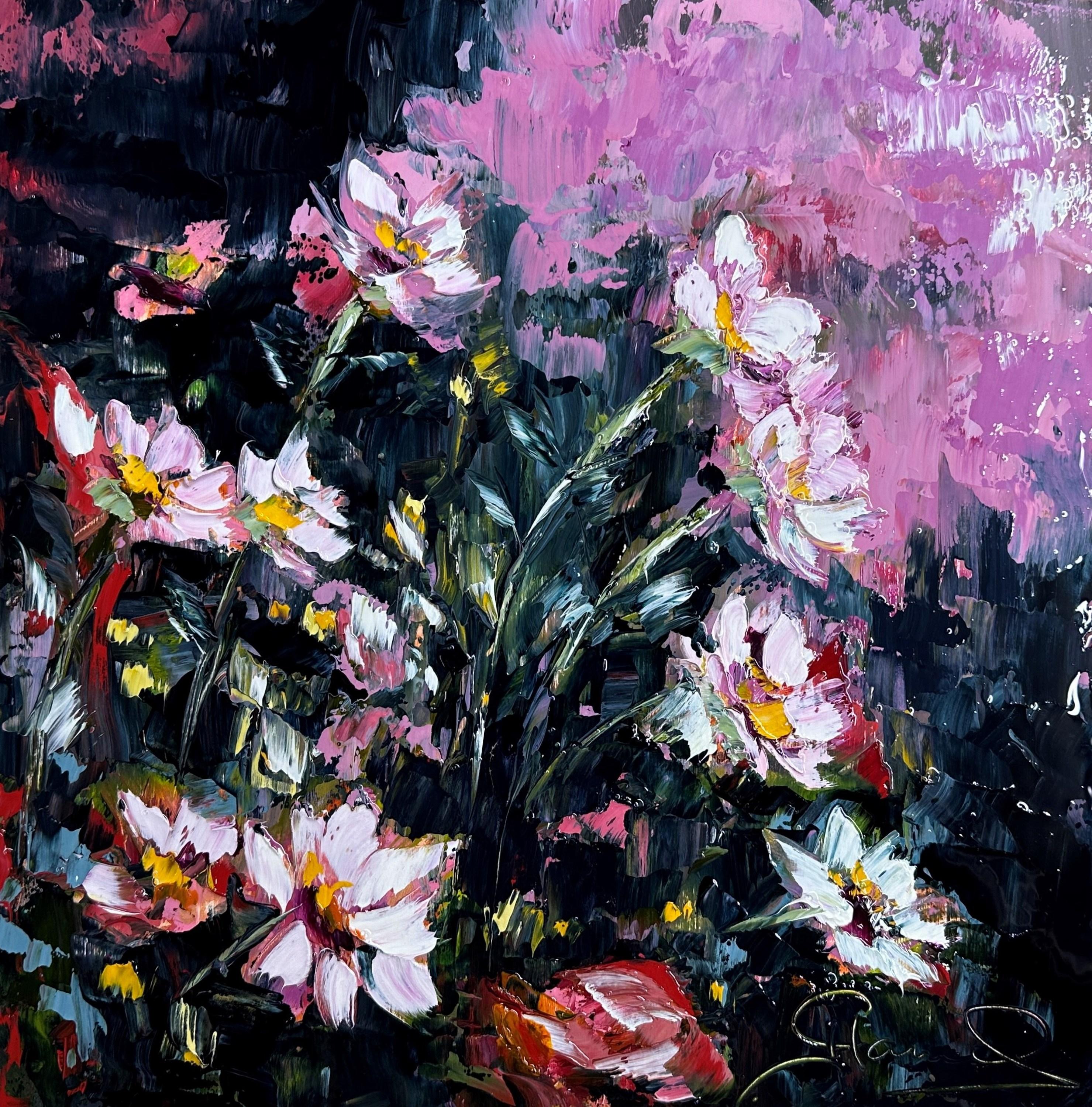 Multiples (Ölgemälde, Impasto, Impressionismus, Farbenfroh, Pastell, Warm, Gänseblümchen) – Painting von Genevieve Hamel