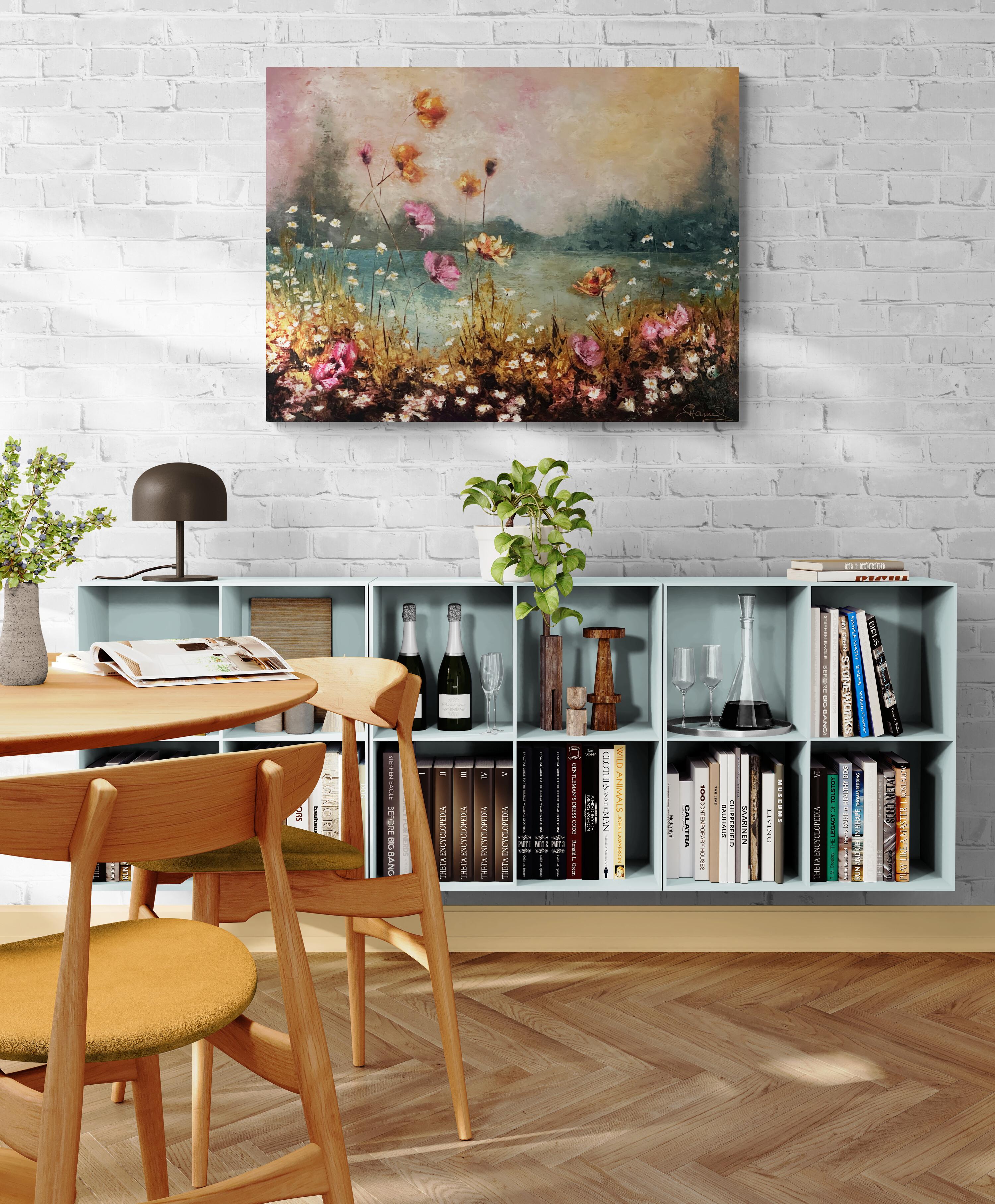Mística (Pintura al óleo, Impasto, Impresionismo, Colorido, Pastel, Resplandor, Cálido) - Painting de Genevieve Hamel