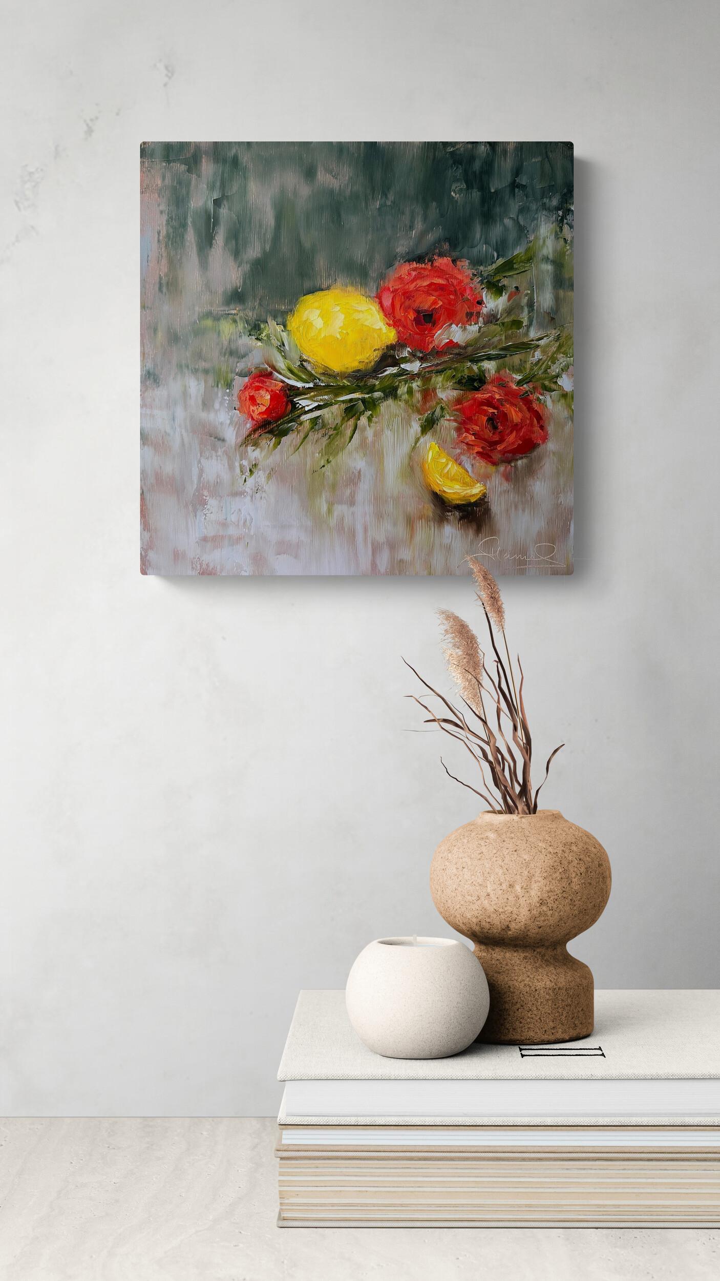 Perfect Match (Ölgemälde, Impasto, Impressionismus, farbenfroh, lebhaft, Zitronen) – Painting von Genevieve Hamel