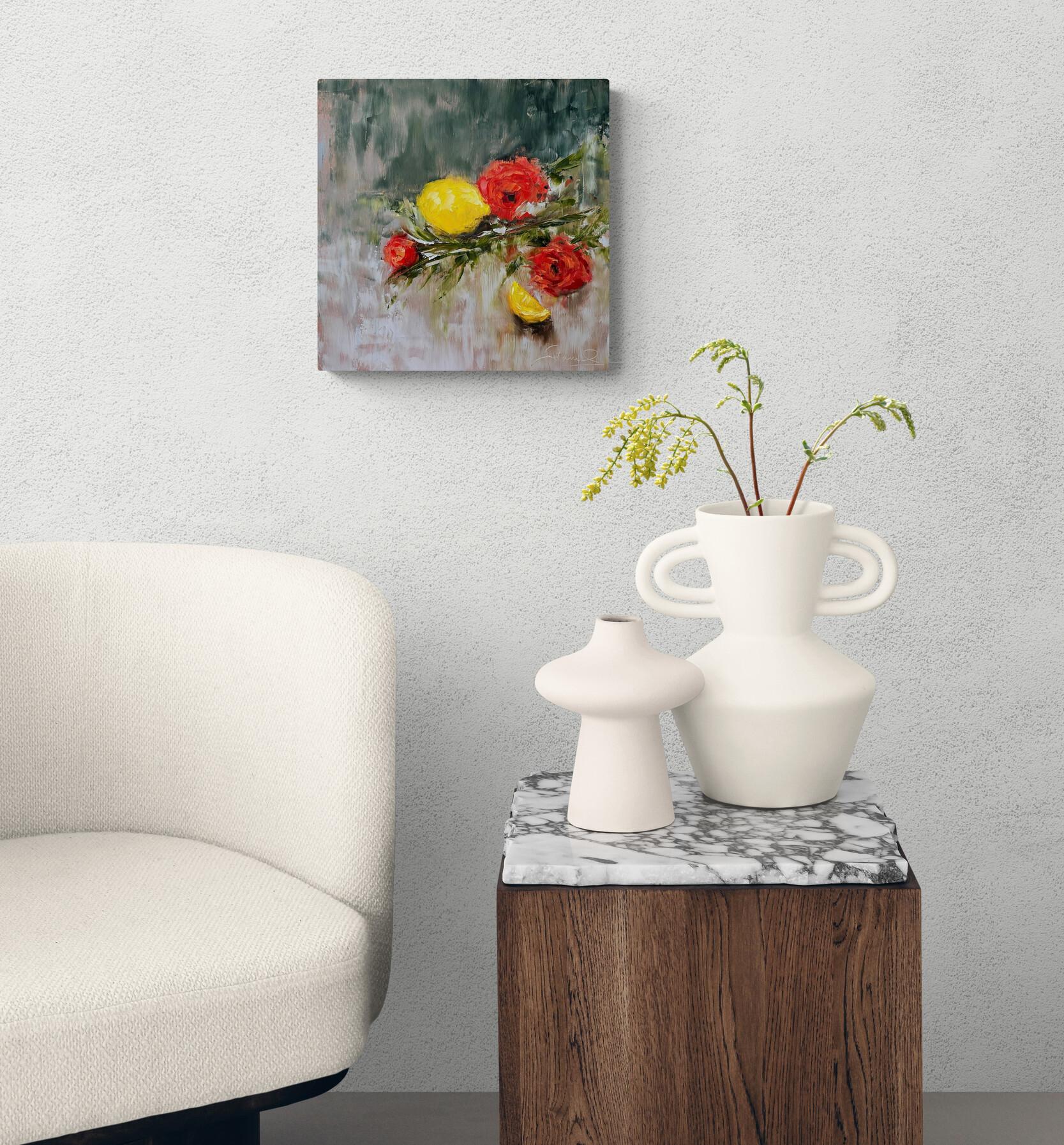 Perfect Match (Ölgemälde, Impasto, Impressionismus, farbenfroh, lebhaft, Zitronen) (Moderne), Painting, von Genevieve Hamel