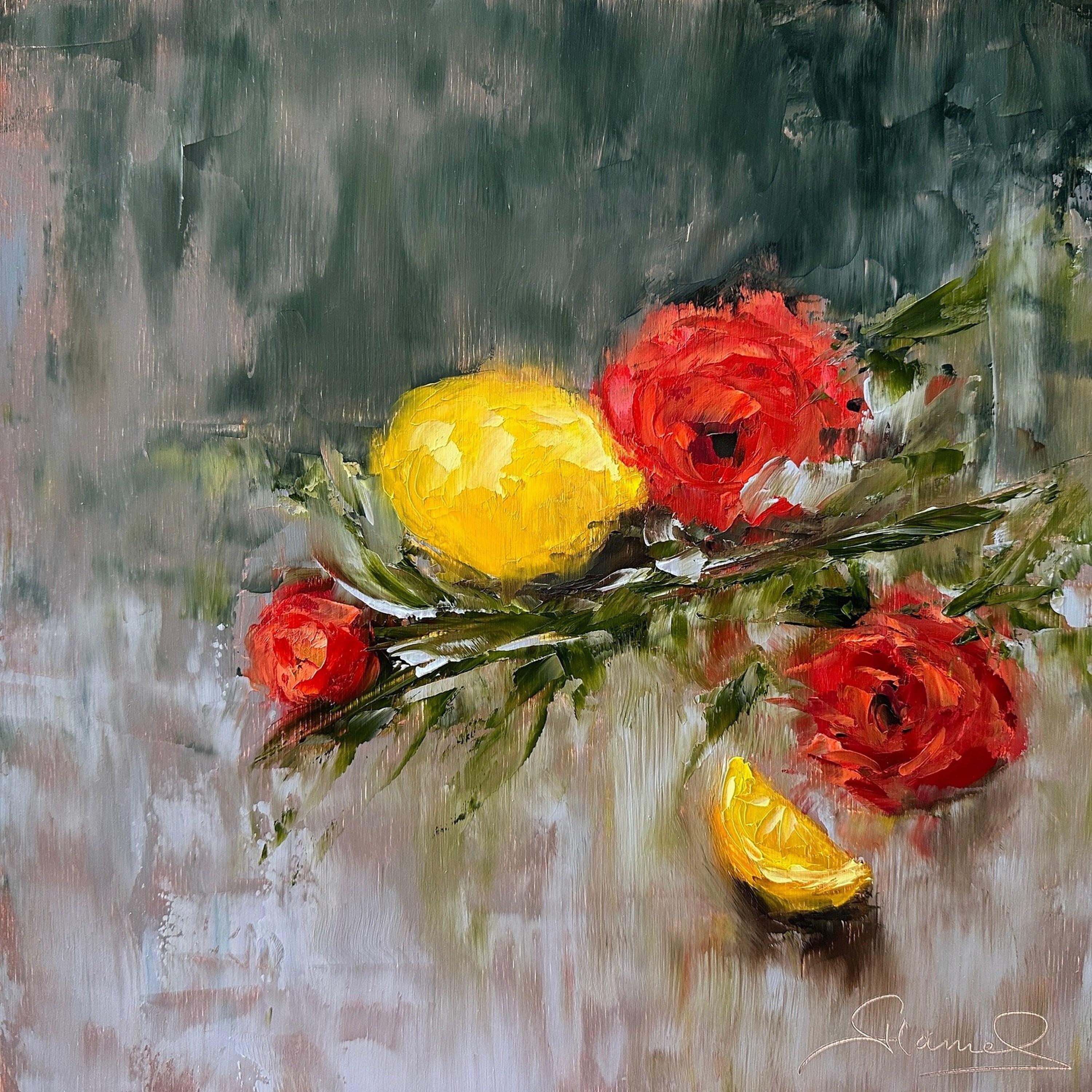 Combinación perfecta (Pintura al óleo, Impasto, Impresionismo, Colorido, Vibrante, Limón)