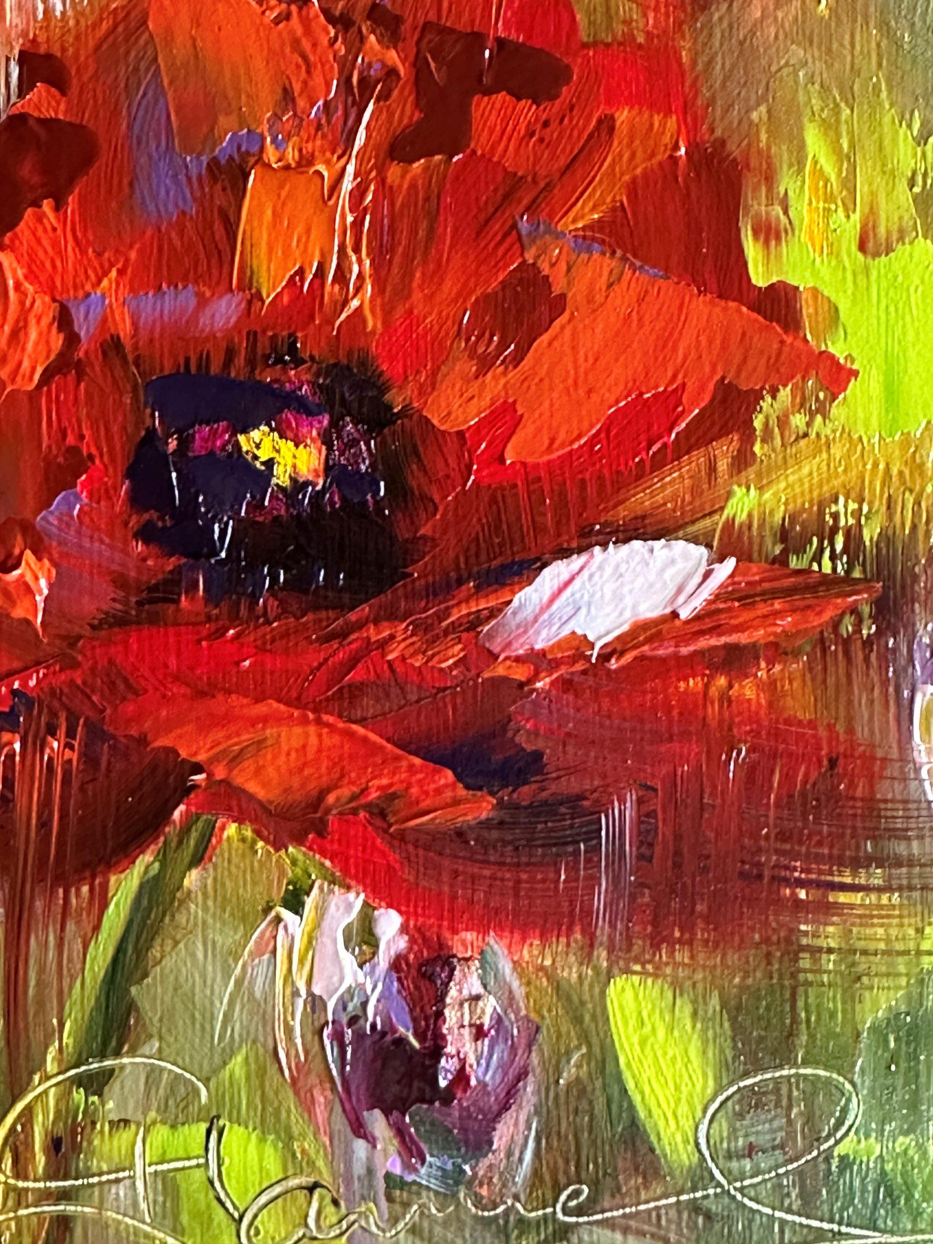 Red Poppies (Oil Painting, Impasto, Impressionism, Colorful, Flower, Positive) For Sale 4