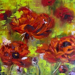 Peinture - Peinture de peupliers rouges, empâtements, impressionnisme, colorés, fleurs, positif
