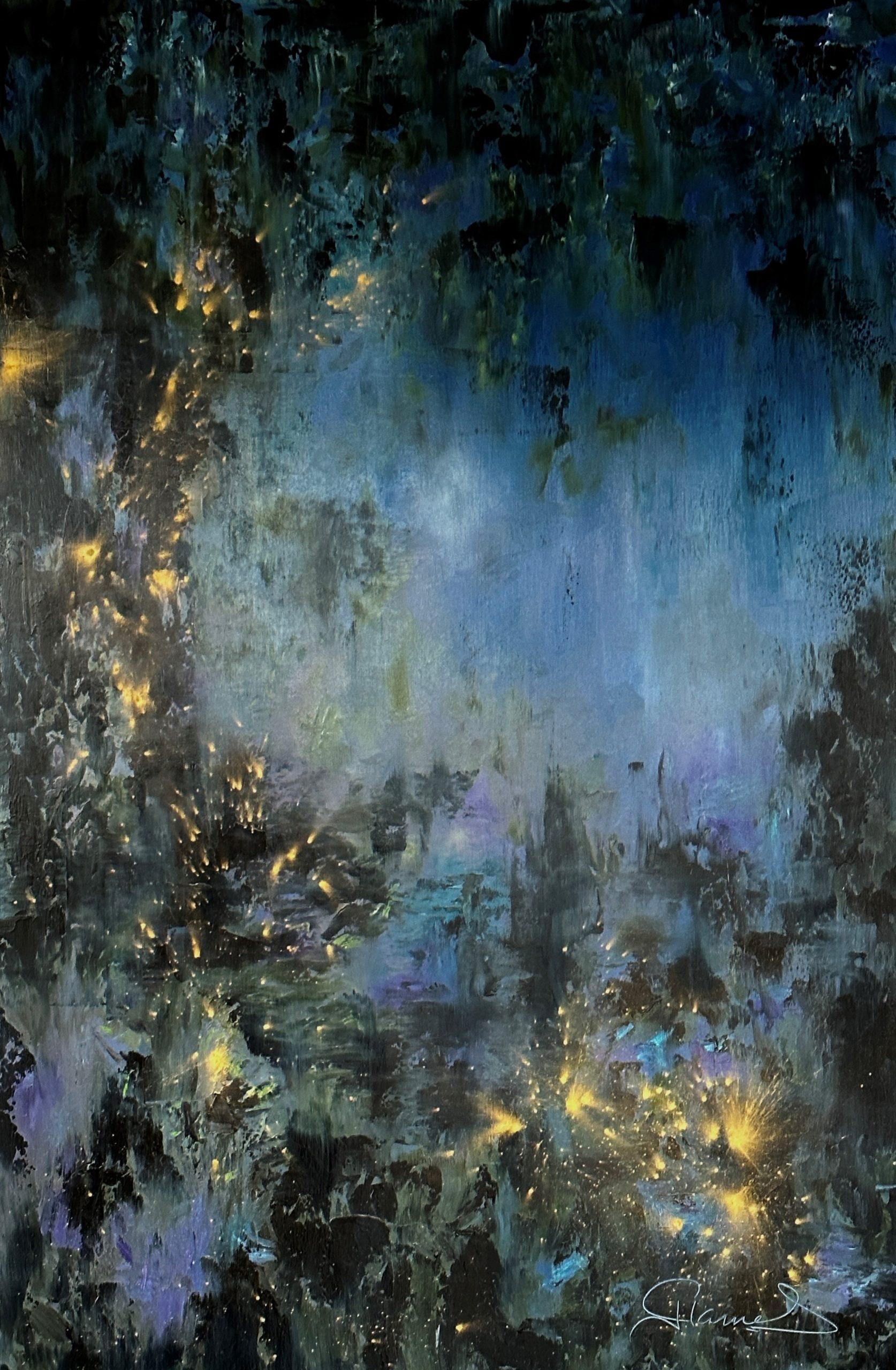 Figurative Painting de Genevieve Hamel - Jardines secretos (Pintura al óleo, Impasto, Impresionismo, Místico, Resplandor)
