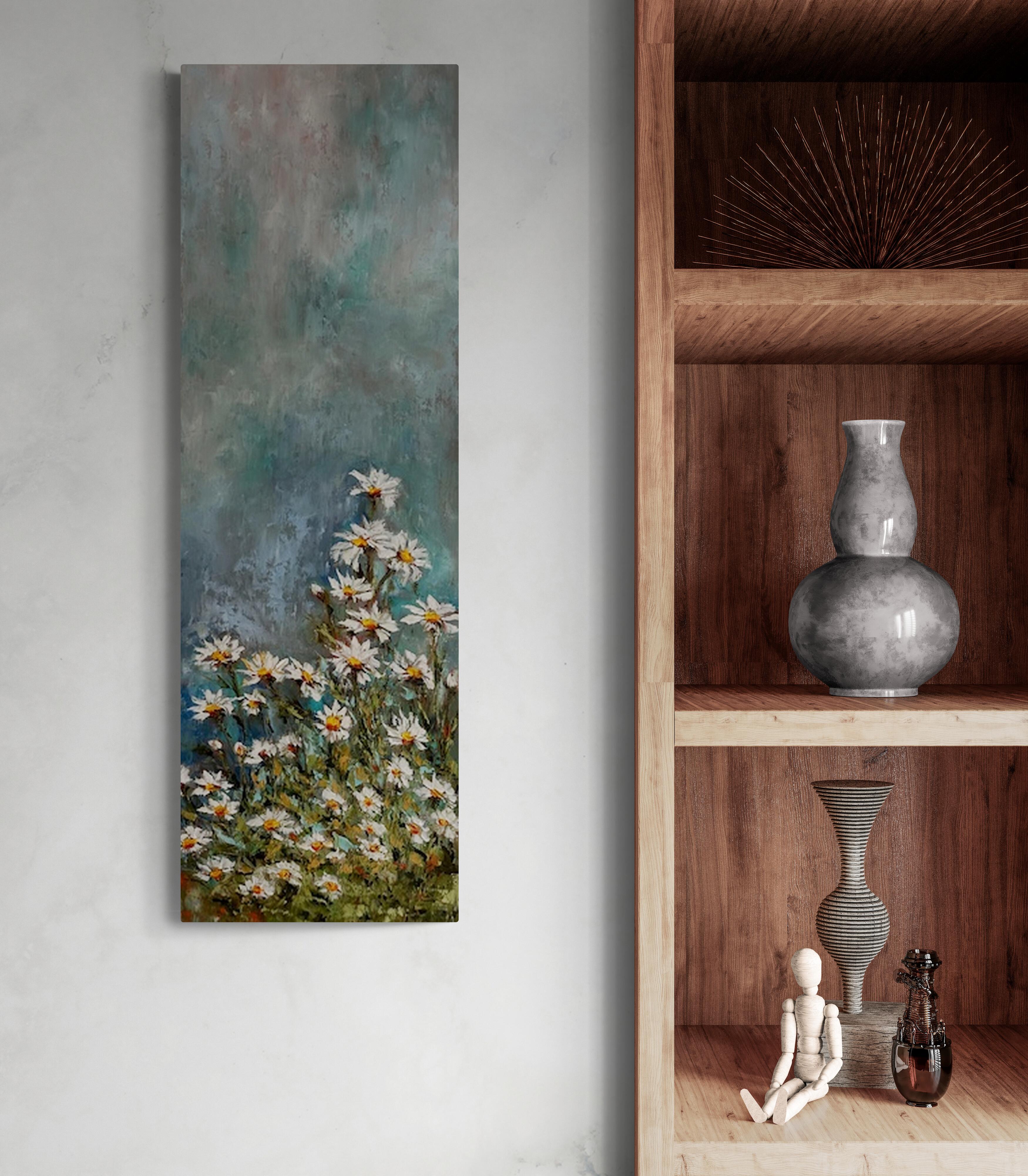 Il cielo è il limite (Pittura a olio, Impasto, Impressionismo, Colorato, Pastello, Freddo) - Landscape Painting Beige di Genevieve Hamel