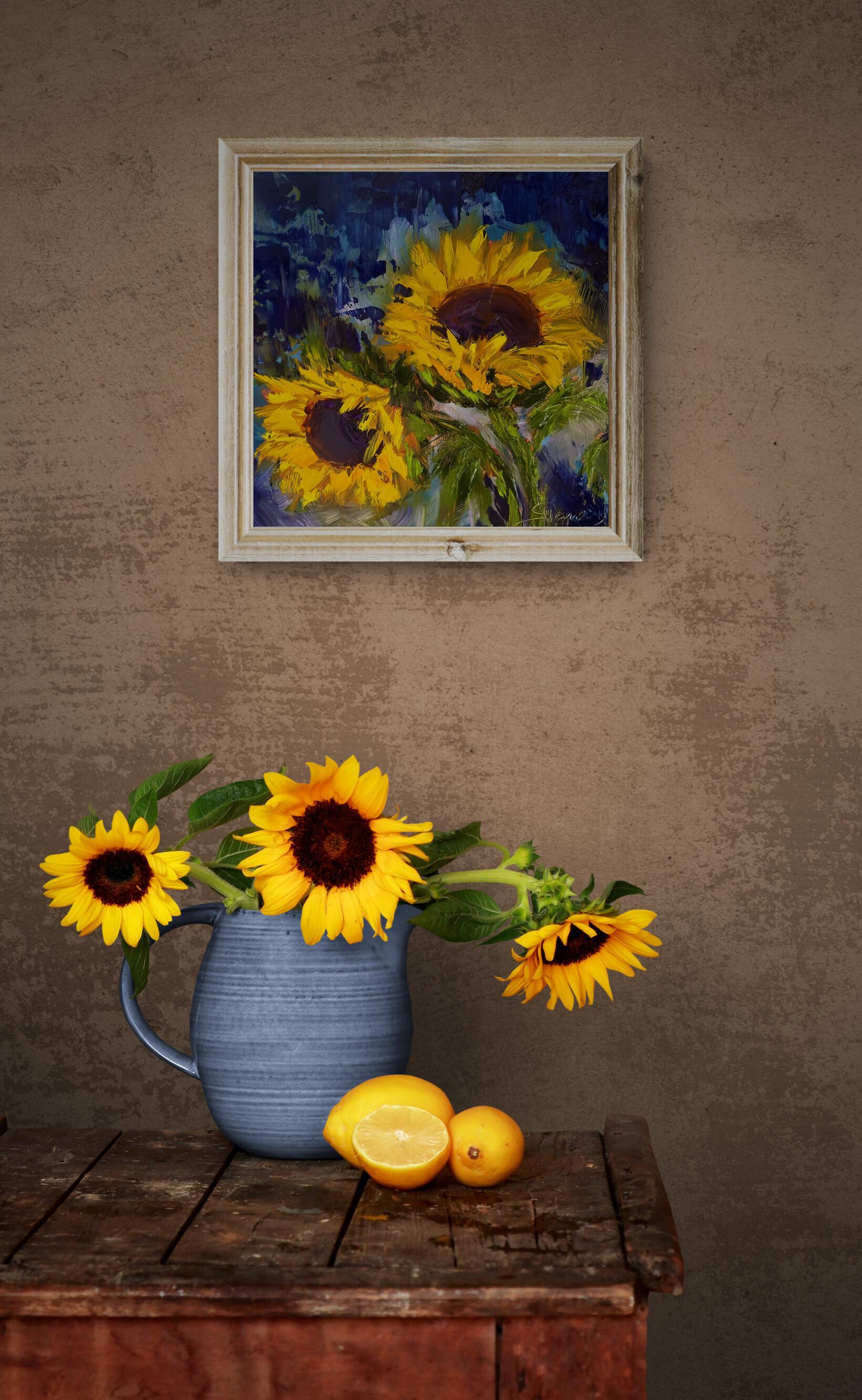 Genevieve Hamel
Sun, Sun, Sun
Oil on Wood Panel
Year: 2023
Size: 12x12x1.625in
Signed and inscribed by hand
COA provided
Ref.: 924802-1681

The heavy palette knife texture on these sunflower petals gives them the weight for a natural bend. Bright &