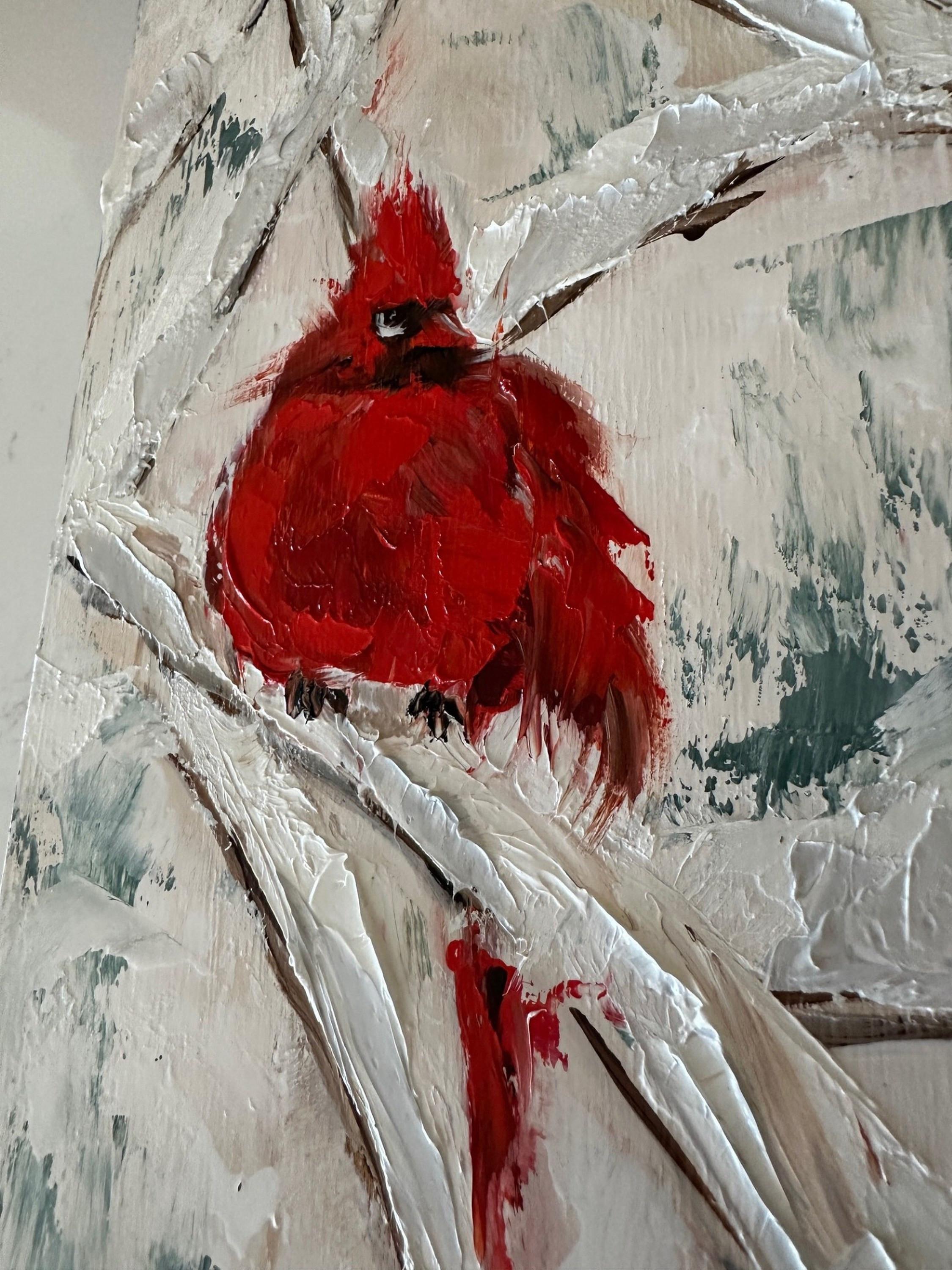 Maravillas del invierno (Pintura al óleo, Impasto, Impresionismo, Frío, Cardenal, Nieve) 1