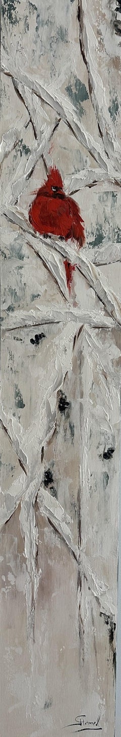 Maravillas del invierno (Pintura al óleo, Impasto, Impresionismo, Frío, Cardenal, Nieve)