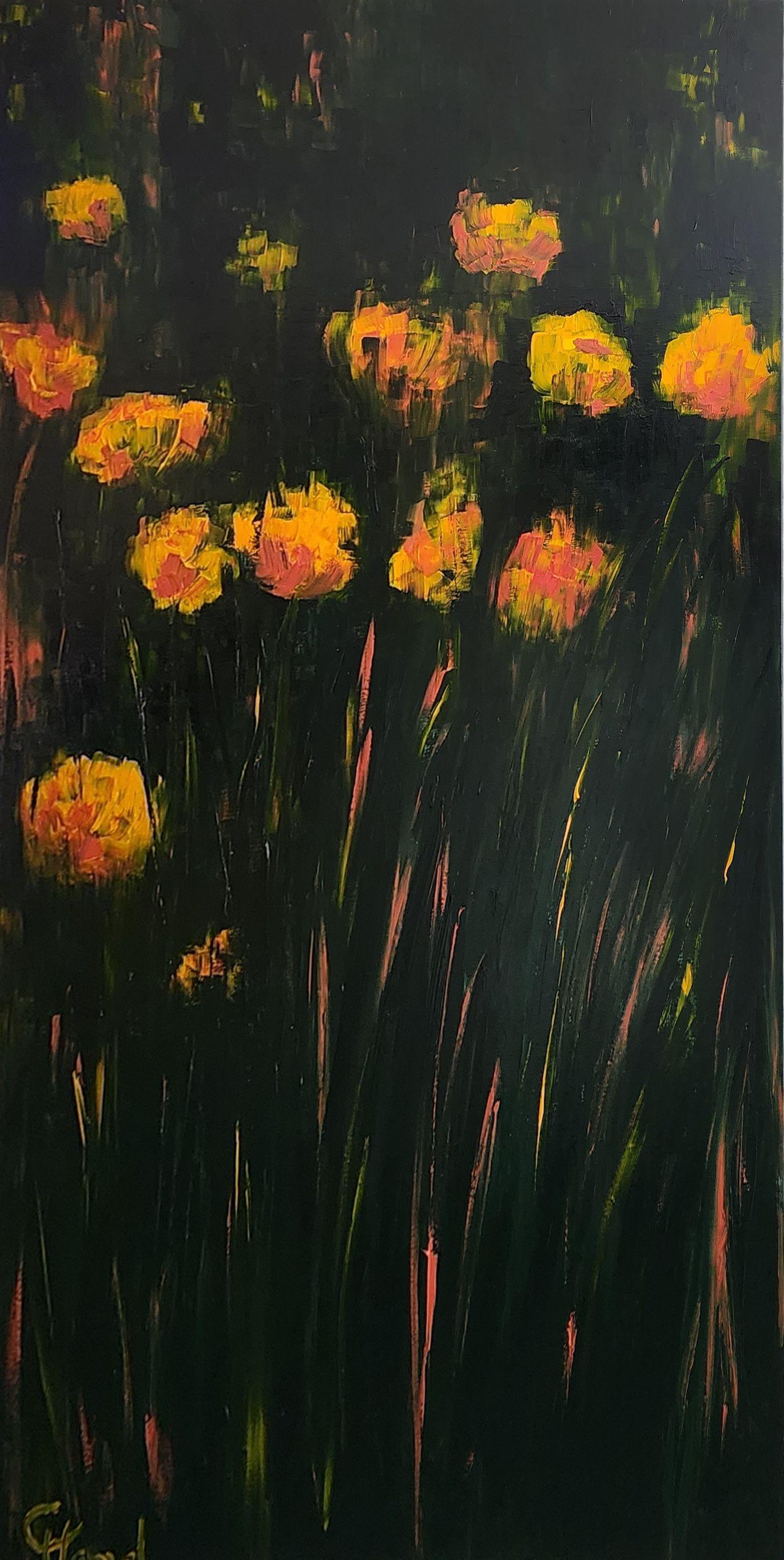 Yellow Flower Field - Painting by Genevieve Hamel