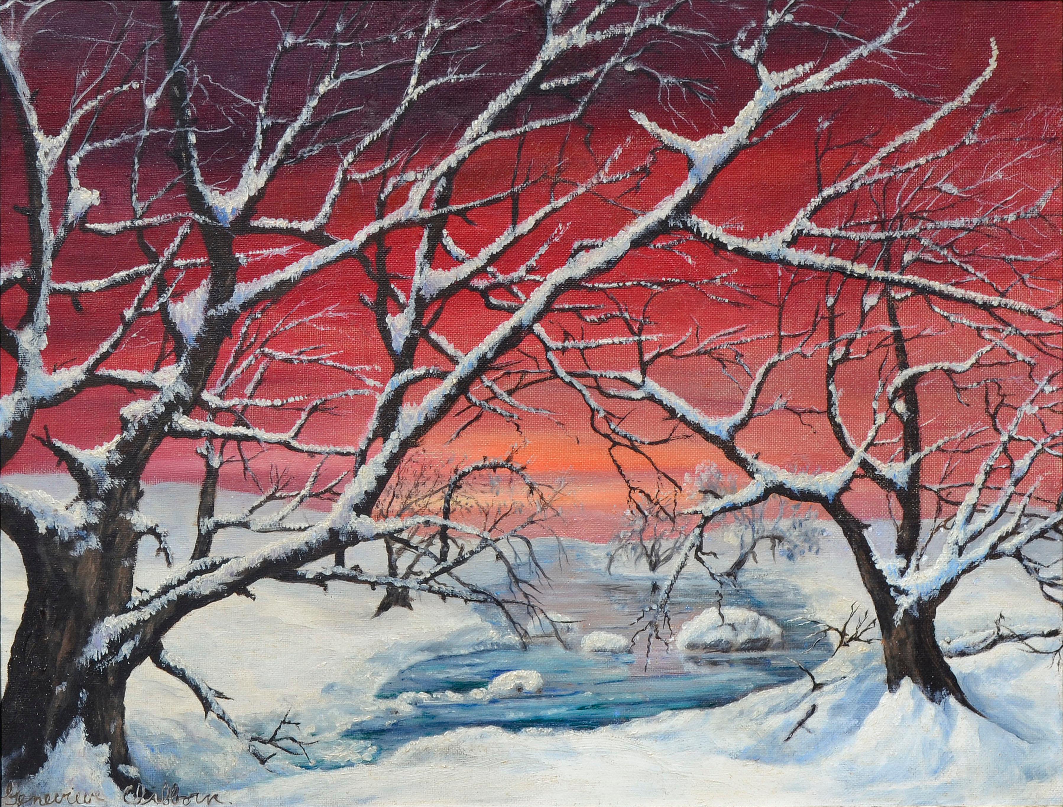 Mid-Century Winter Sunrise Landscape - Painting by Genevieve Idell Booth Clibborn 