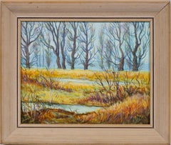 Ancienne peinture à l'huile impressionniste américaine encadrée de paysage de Normandie encadrée