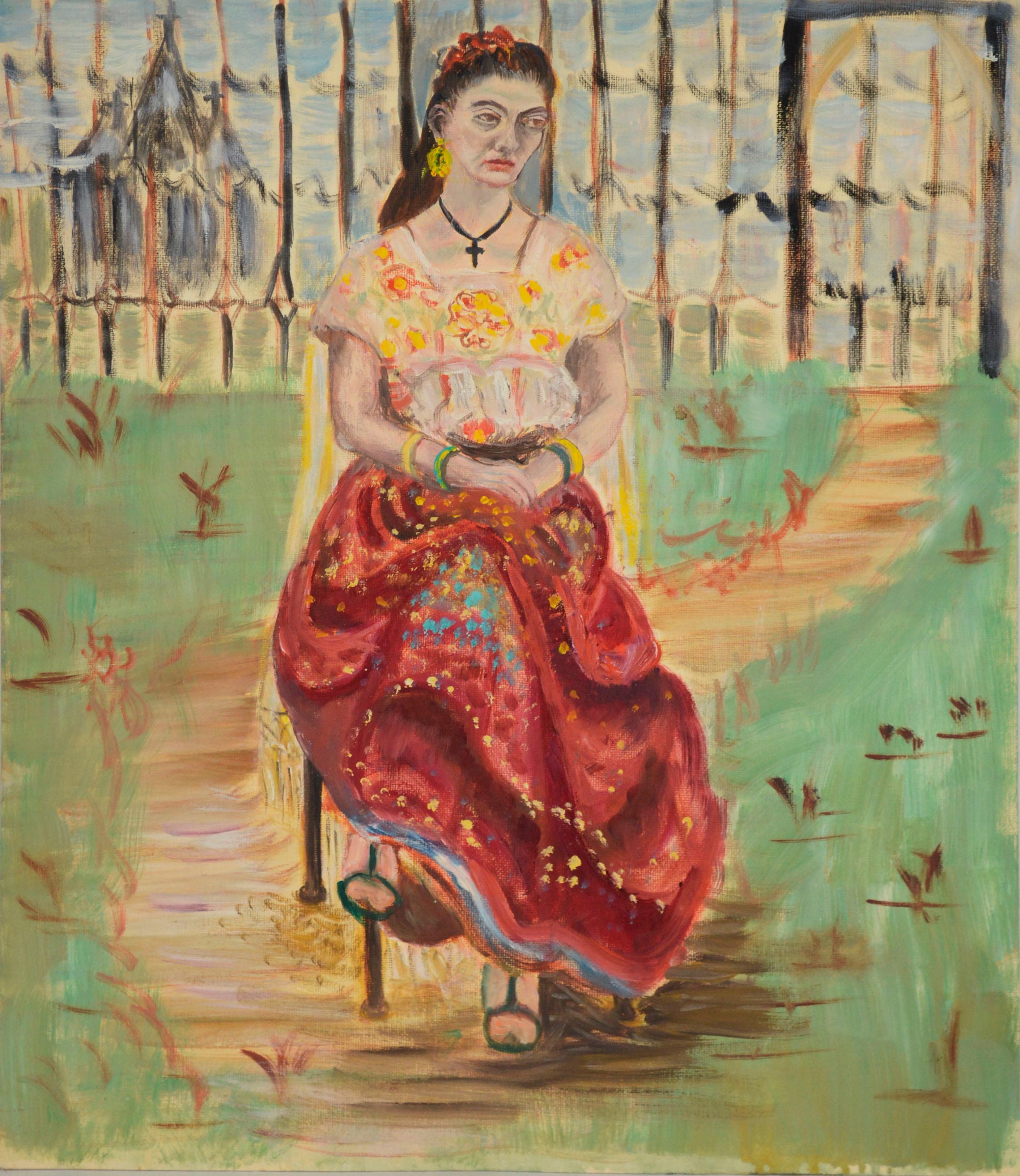 Genevieve Rogers Figurative Painting – Frida Kahlo-Studie aus der Mitte des Jahrhunderts