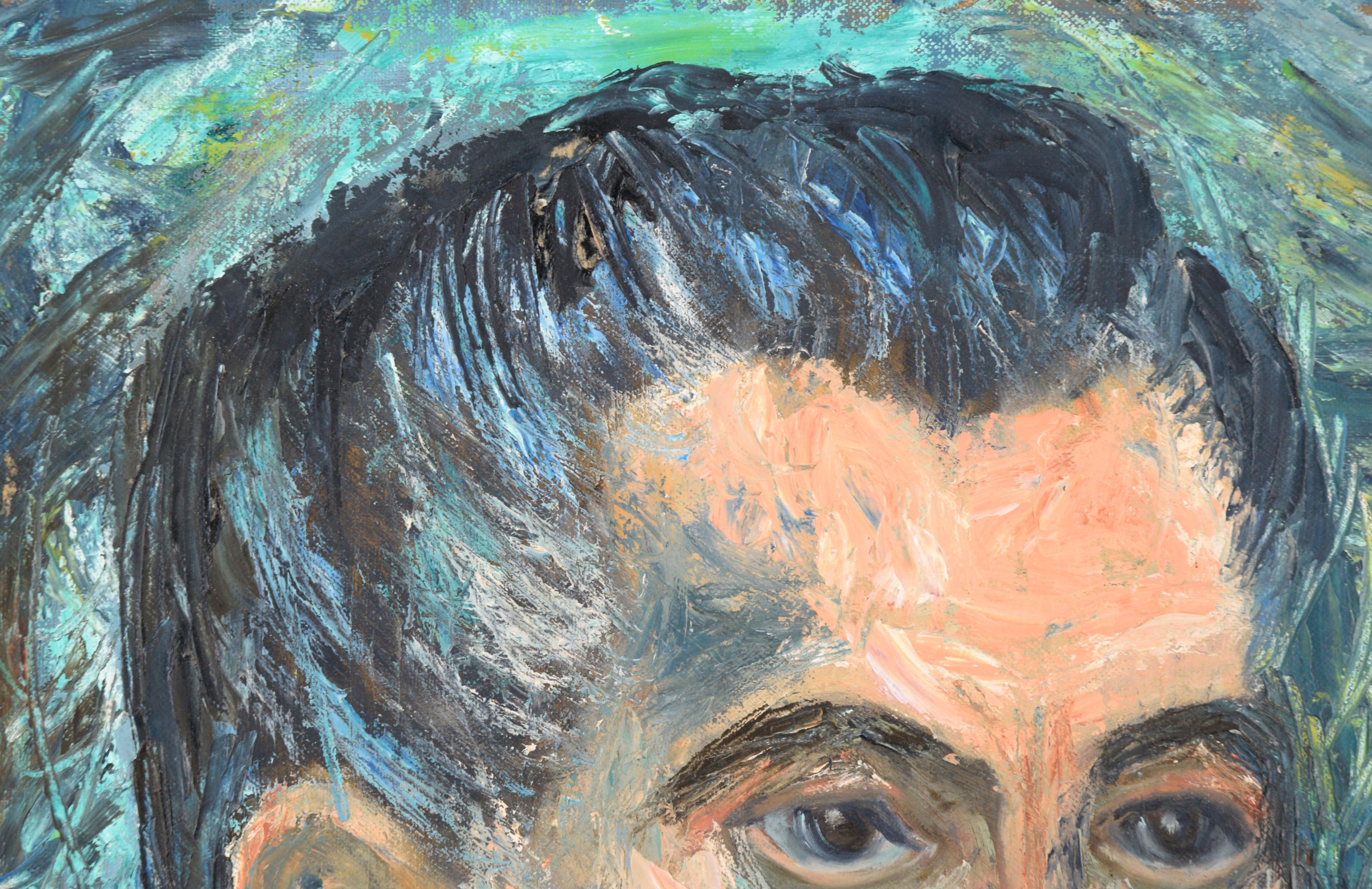 Portrait moderne du milieu du siècle dernier d'un homme aux cheveux foncés - Painting de Genevieve Rogers
