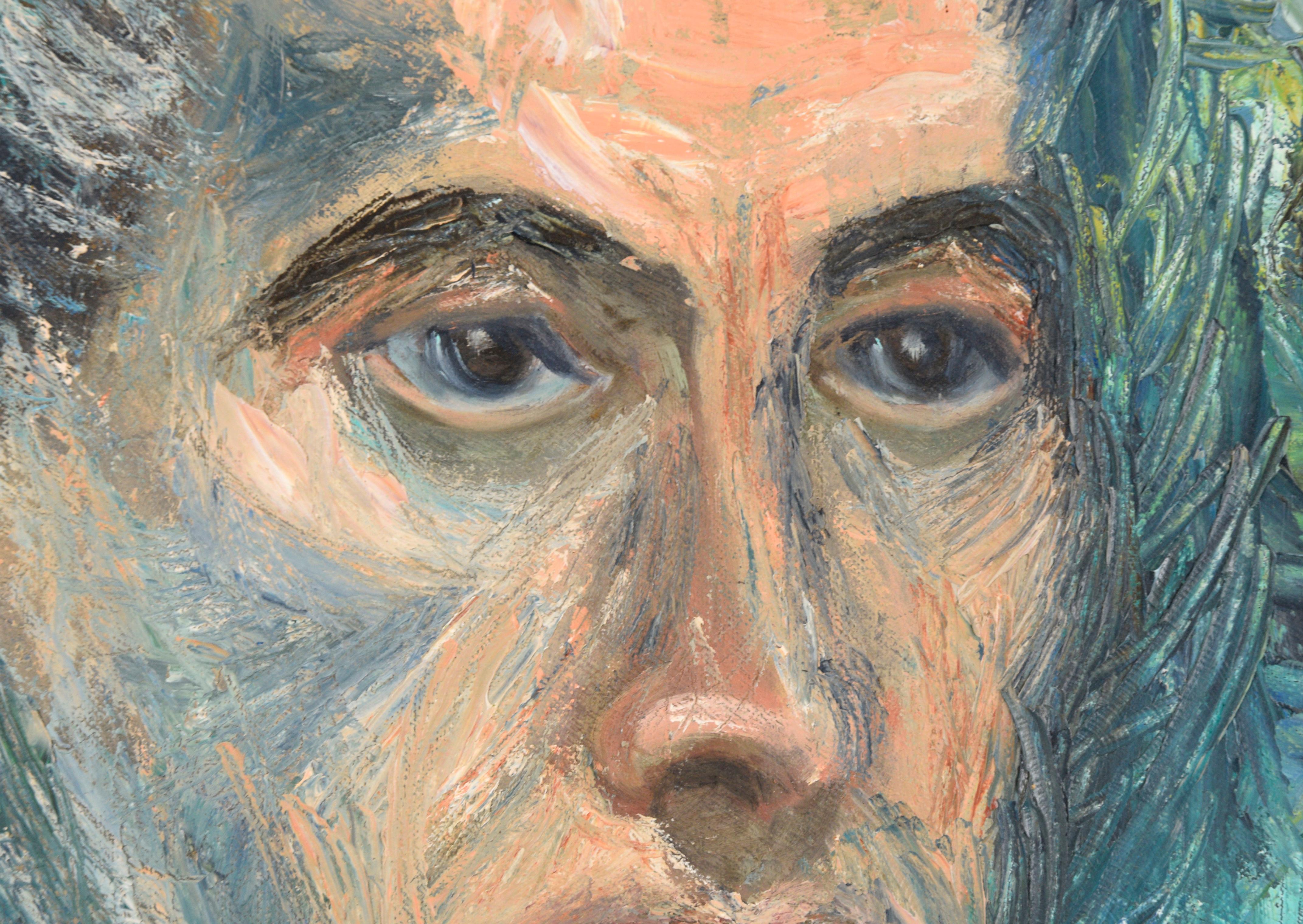 Portrait moderne du milieu du siècle dernier d'un homme aux cheveux foncés - Impressionnisme américain Painting par Genevieve Rogers
