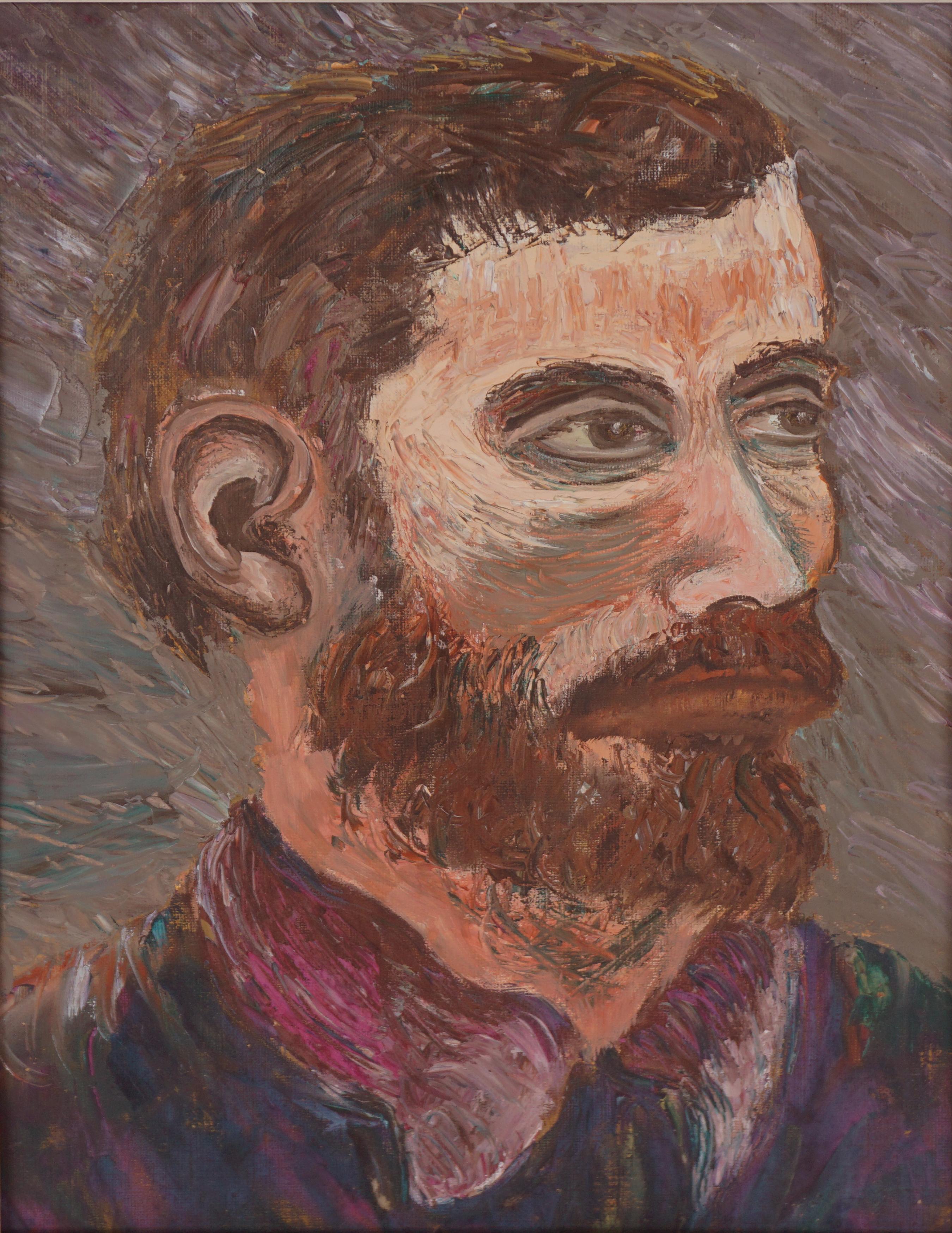 Portrait original à l'huile d'un homme barbu, expressionniste abstrait  - Painting de Genevieve Rogers