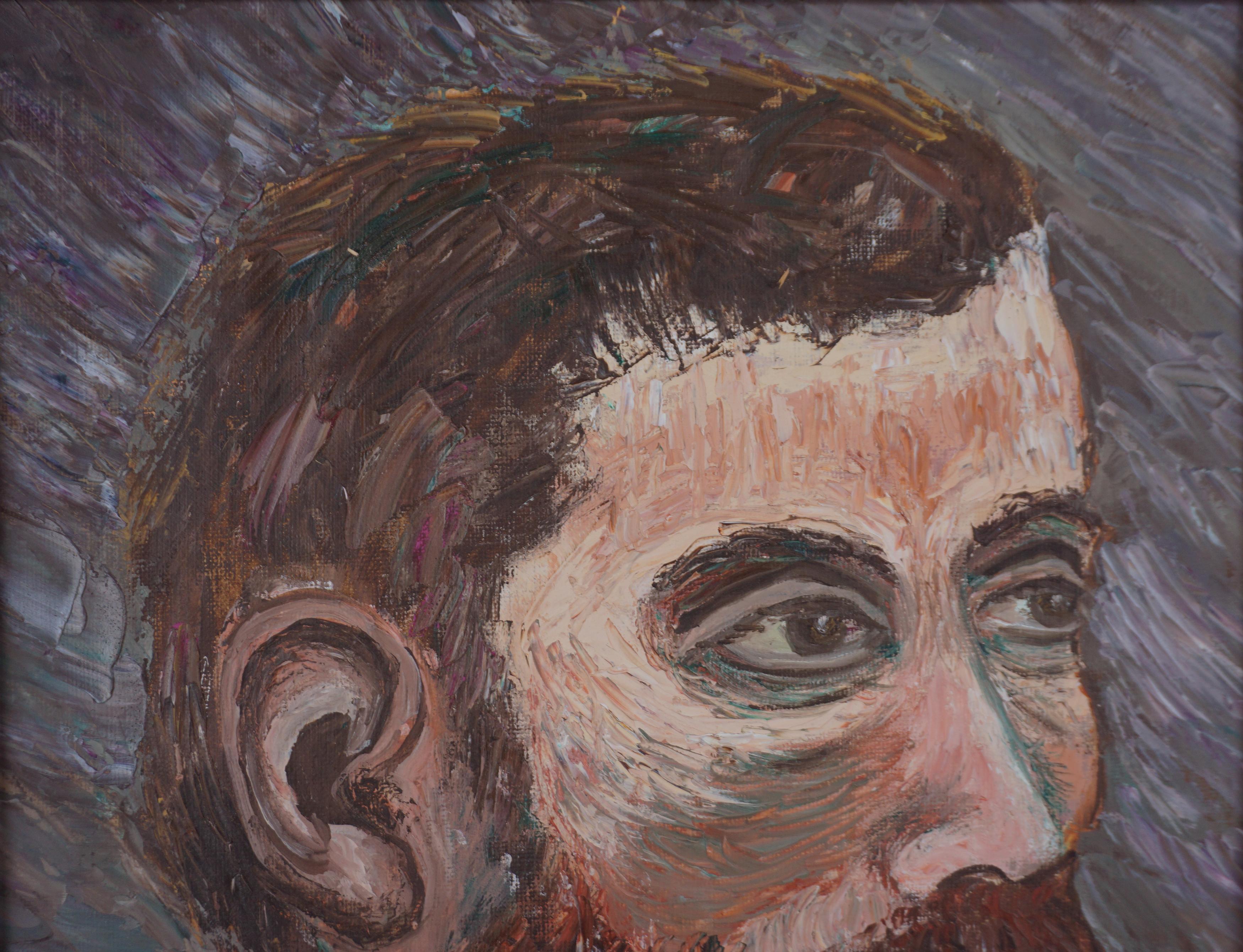 Portrait original à l'huile d'un homme barbu, expressionniste abstrait  - Expressionnisme abstrait Painting par Genevieve Rogers