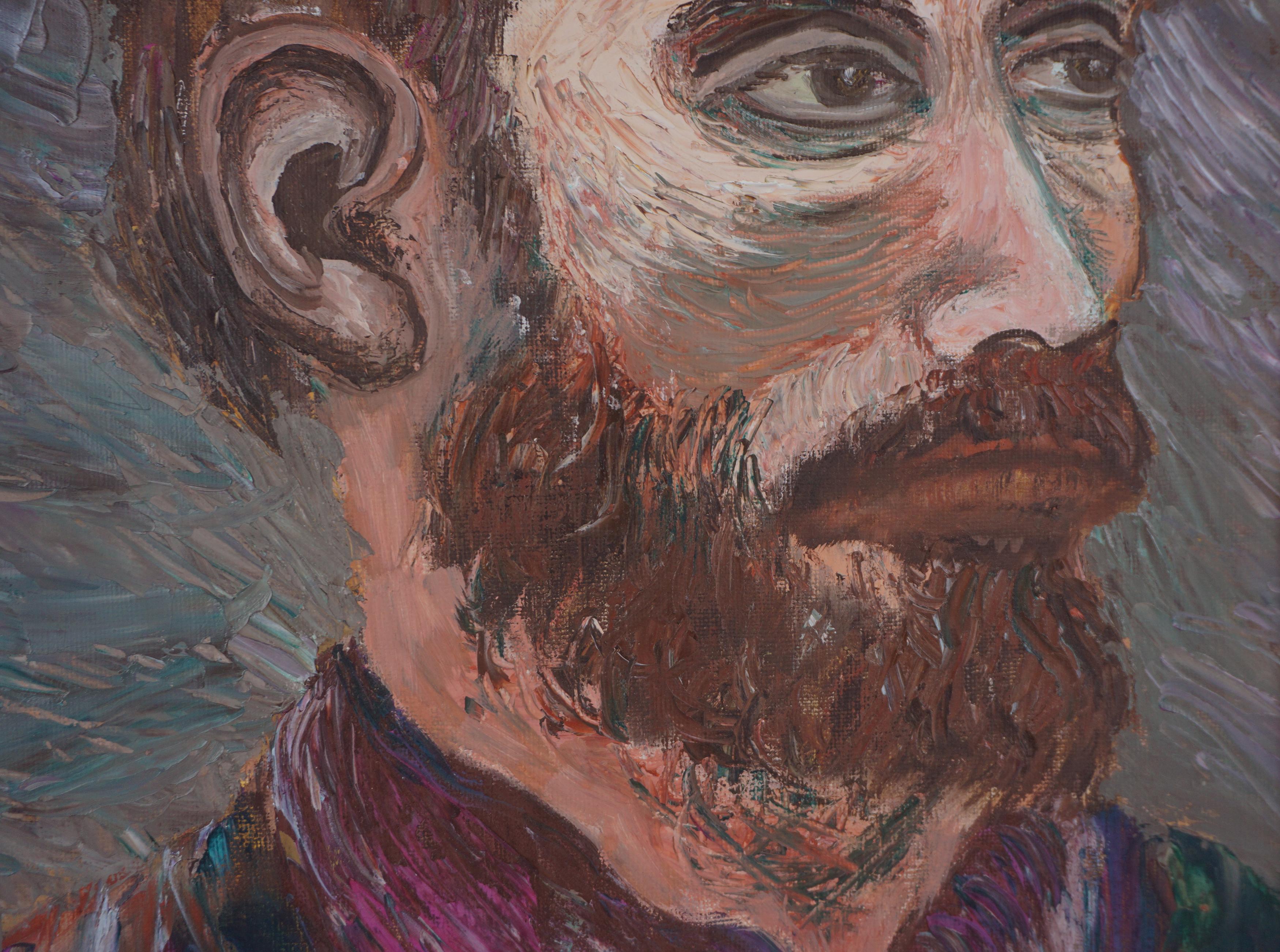 Abstraktes expressionistisches Original-Ölporträt eines Mannes mit Bart  im Angebot 1