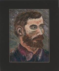Portrait original à l'huile d'un homme barbu, expressionniste abstrait 