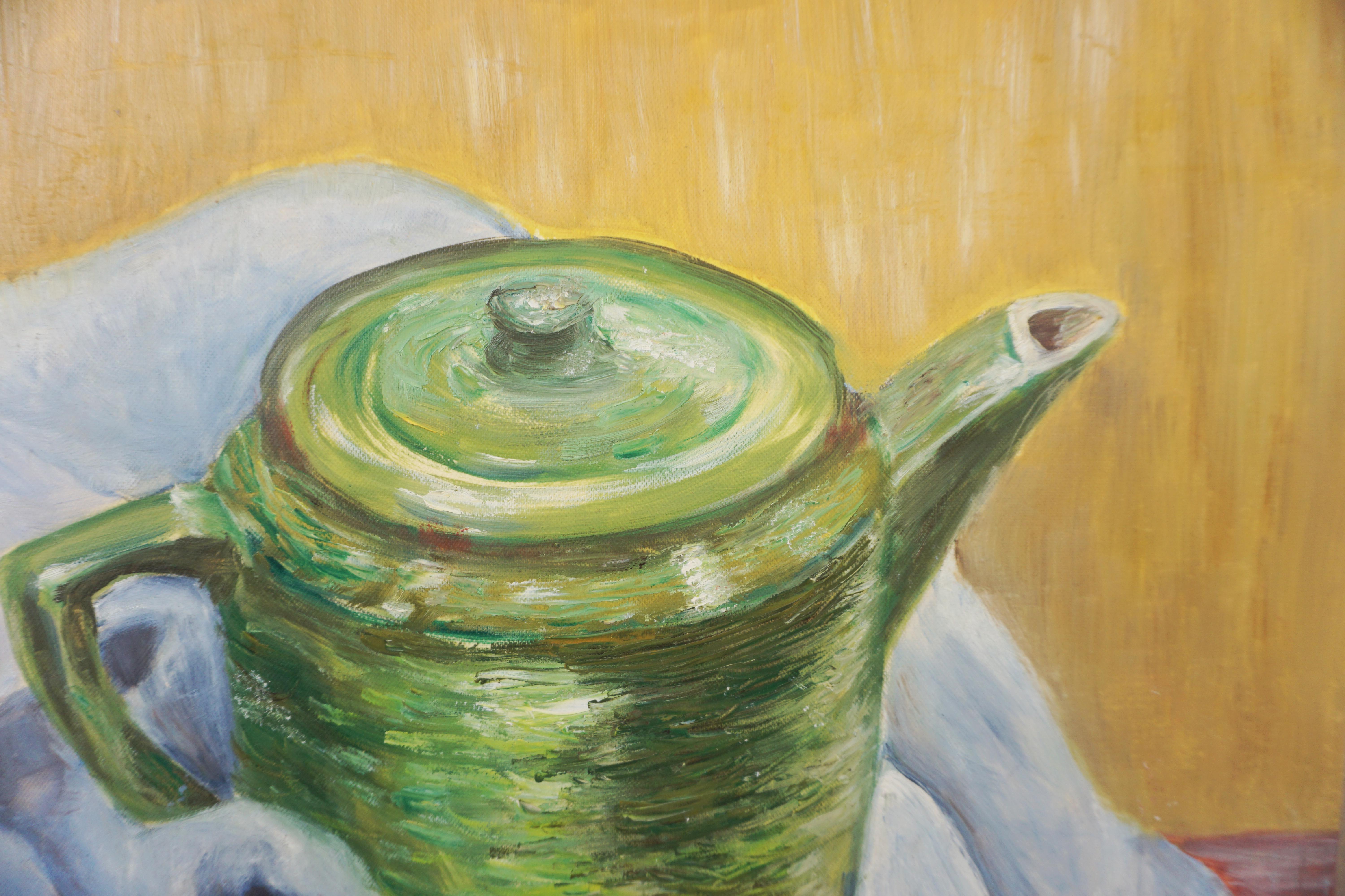 Grüne Teekanne, Stillleben aus der Mitte des Jahrhunderts  (Amerikanischer Impressionismus), Painting, von Genevieve Rogers
