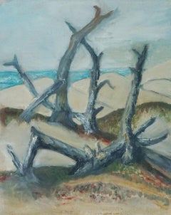 Vintage Driftwood on the Beach, Mid Century Coastal Landscape 