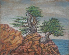 Mid Century Carmel-by-the Sea Cypress on the Bluff Coastal Plein Air Landscape