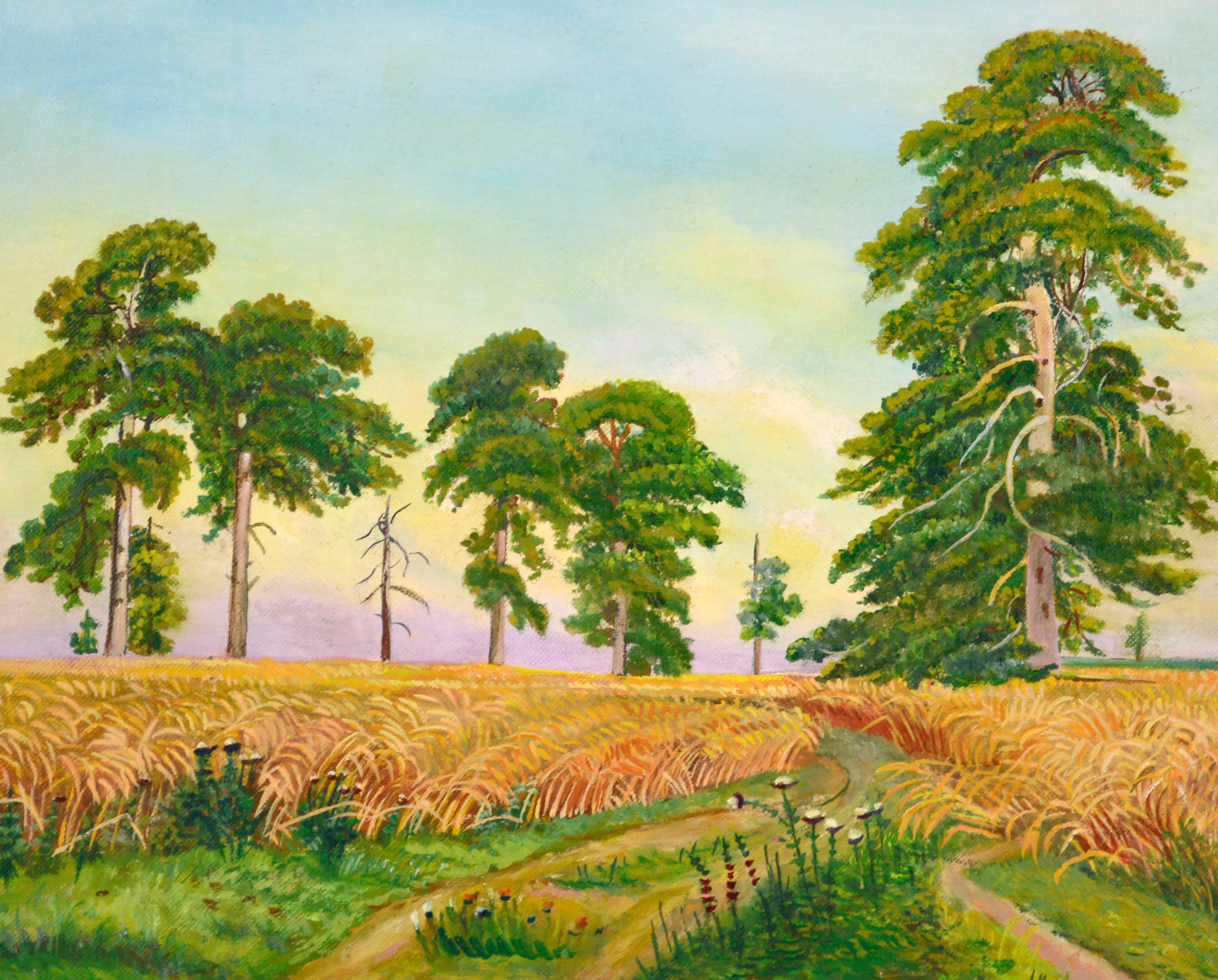 Paisaje de Campos de Trigo de Mediados de Siglo - Óleo sobre Lienzo-envuelto Tablero de Ilustración - Painting de Genevieve Rogers