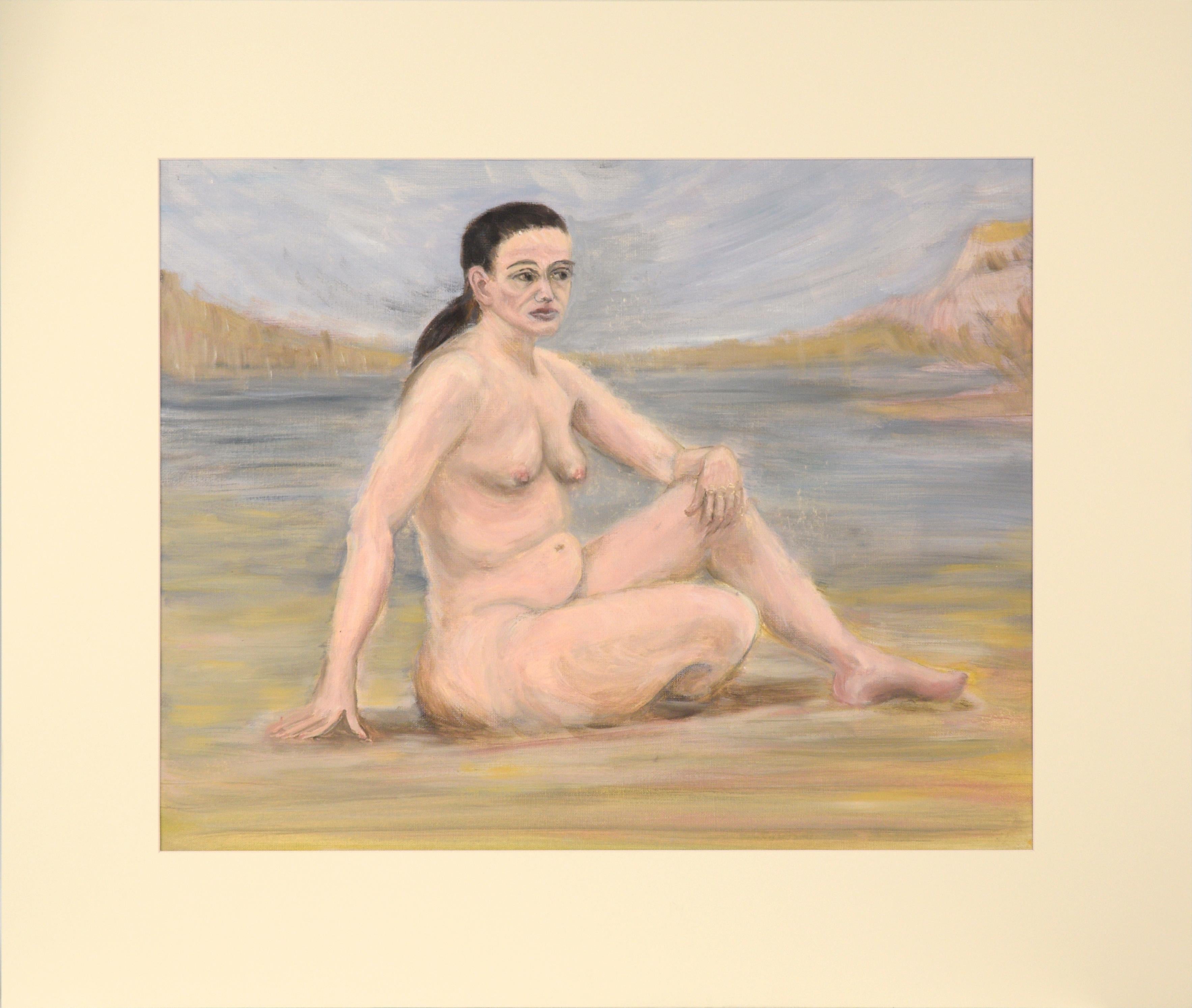 Femme au lac, étude de figure nue de la région de la baie du milieu du siècle dernier 