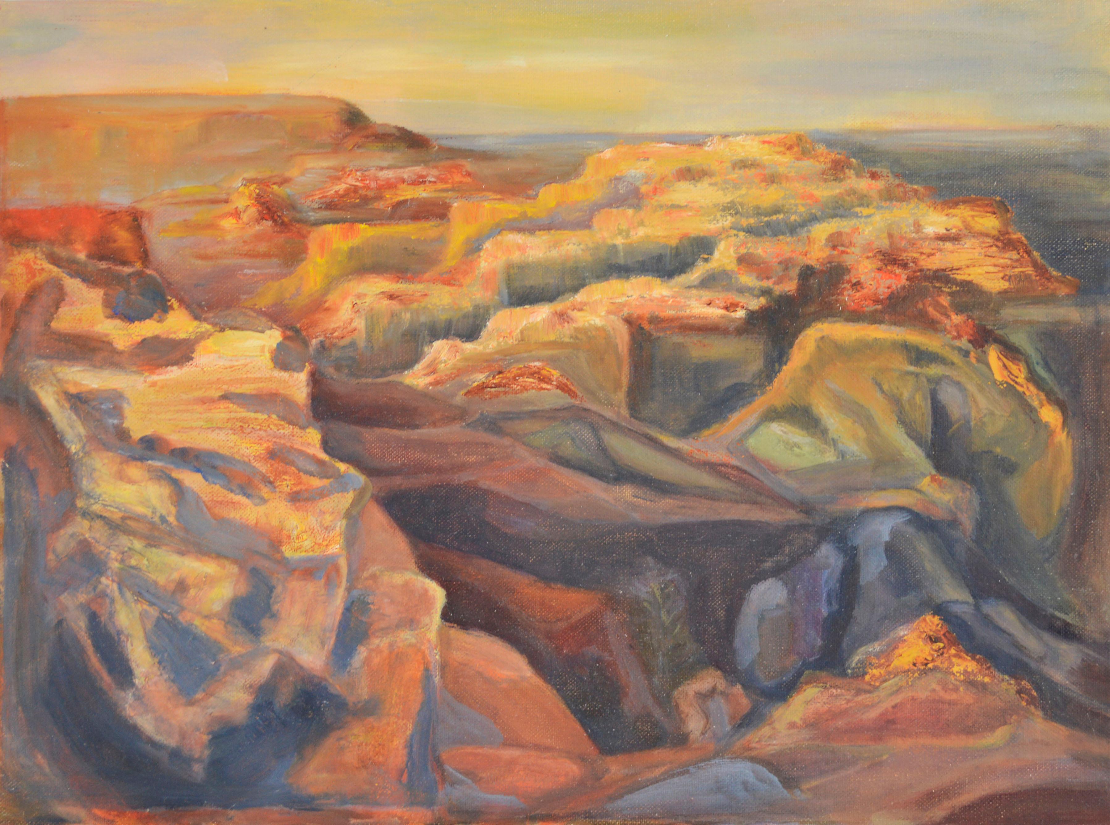 Genevieve Rogers Landscape Painting - Over the Canyons, 1969 Desert Landscape 
