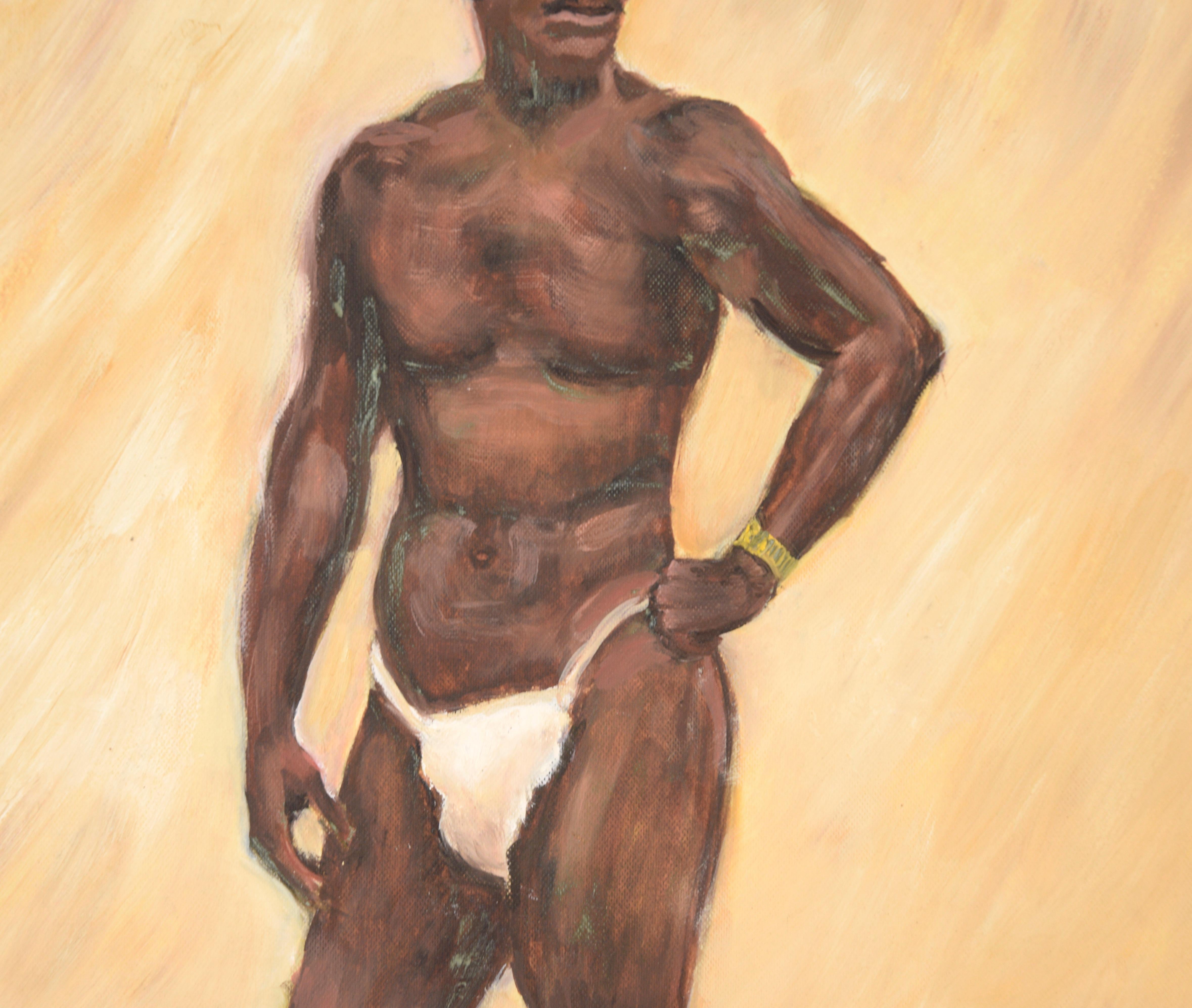 Mid-Century Porträt eines afroamerikanischen Mannes (Orange), Nude Painting, von Genevieve Rogers