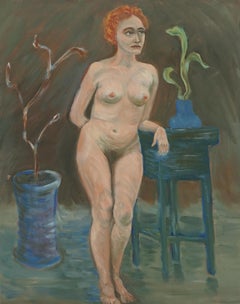 Mid Century Figure Study, Standing Woman with Plants 