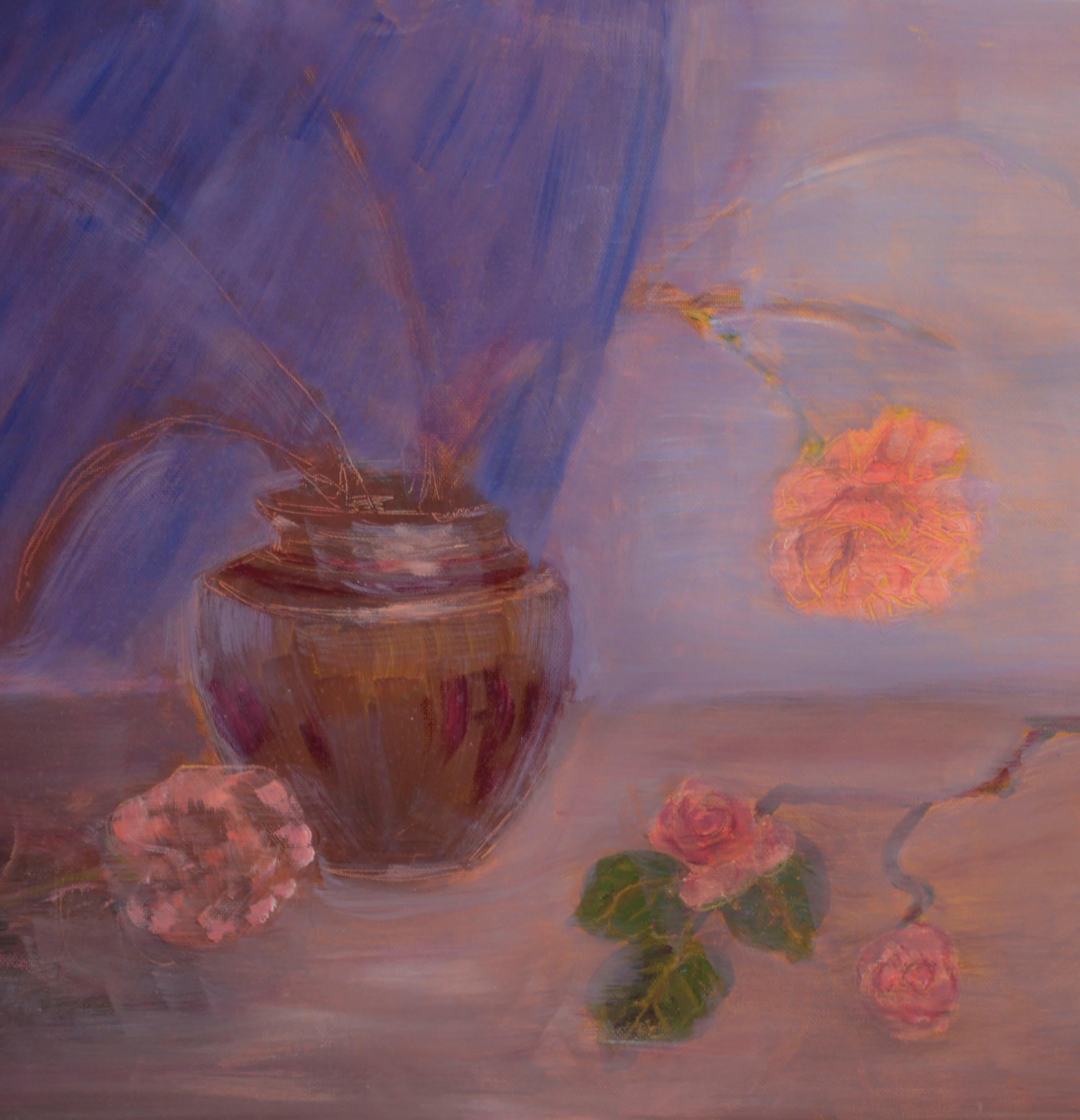Rose Vase Still Life, American Impressionist - Painting by Genevieve Rogers