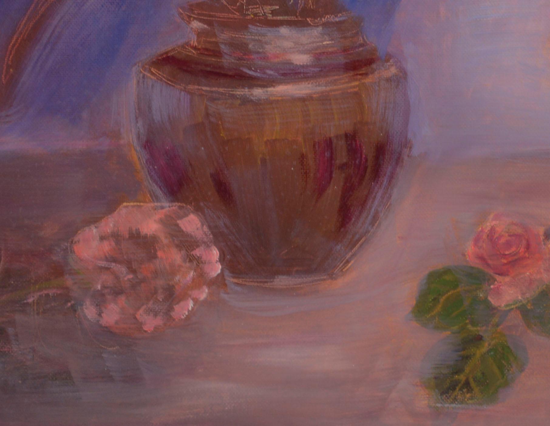 Rose Vase Still Life, American Impressionist - Gray Still-Life Painting by Genevieve Rogers