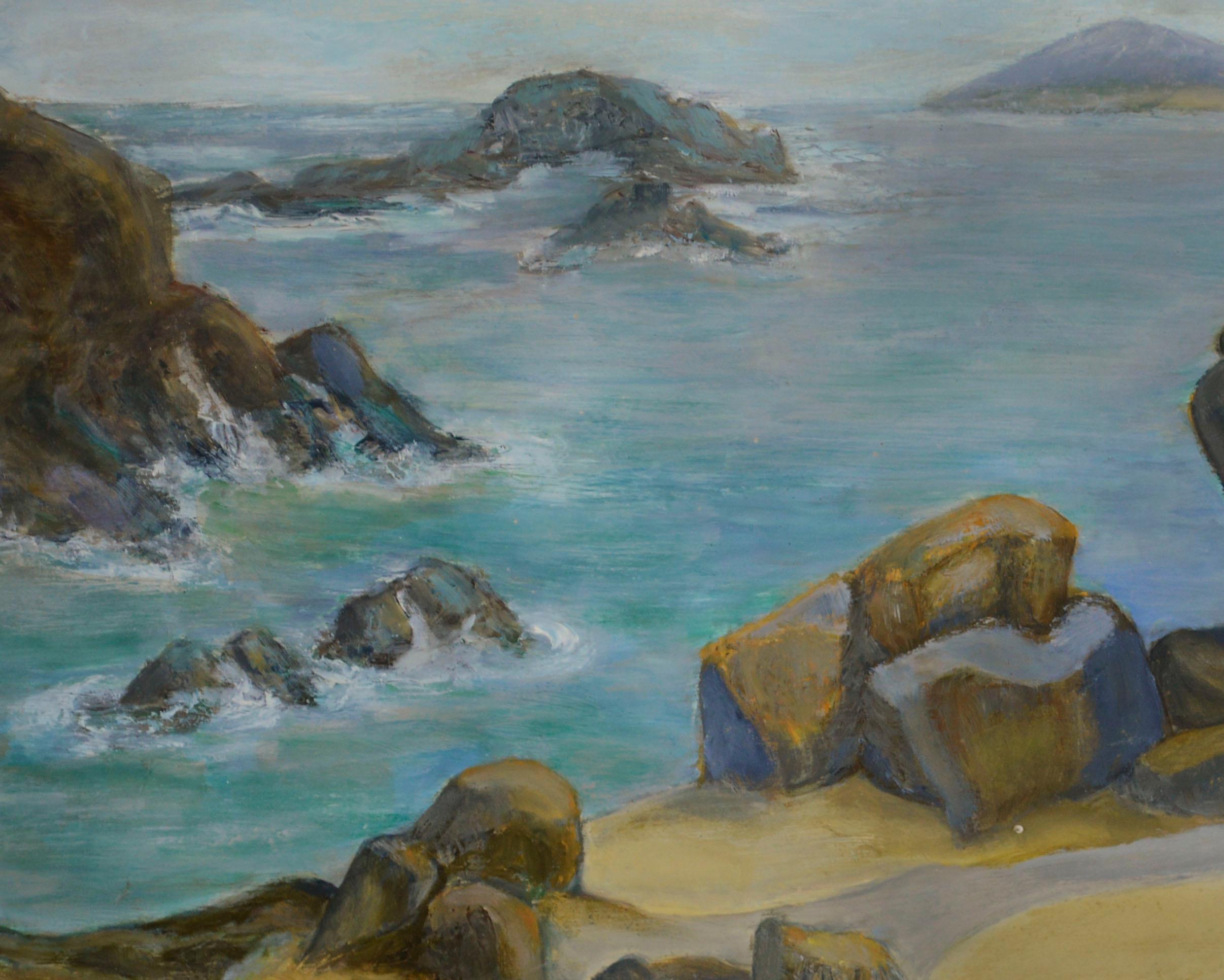 Mid Century Seaside View, California Seascape  - Painting by Genevieve Rogers